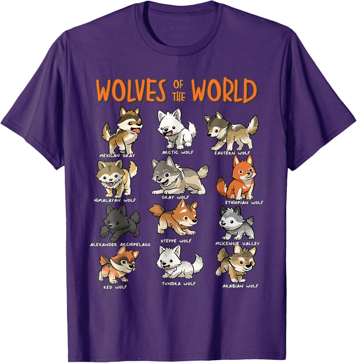 Cute Wolves of the World T-Shirt for Kids and Adults Educational Fashion - 10