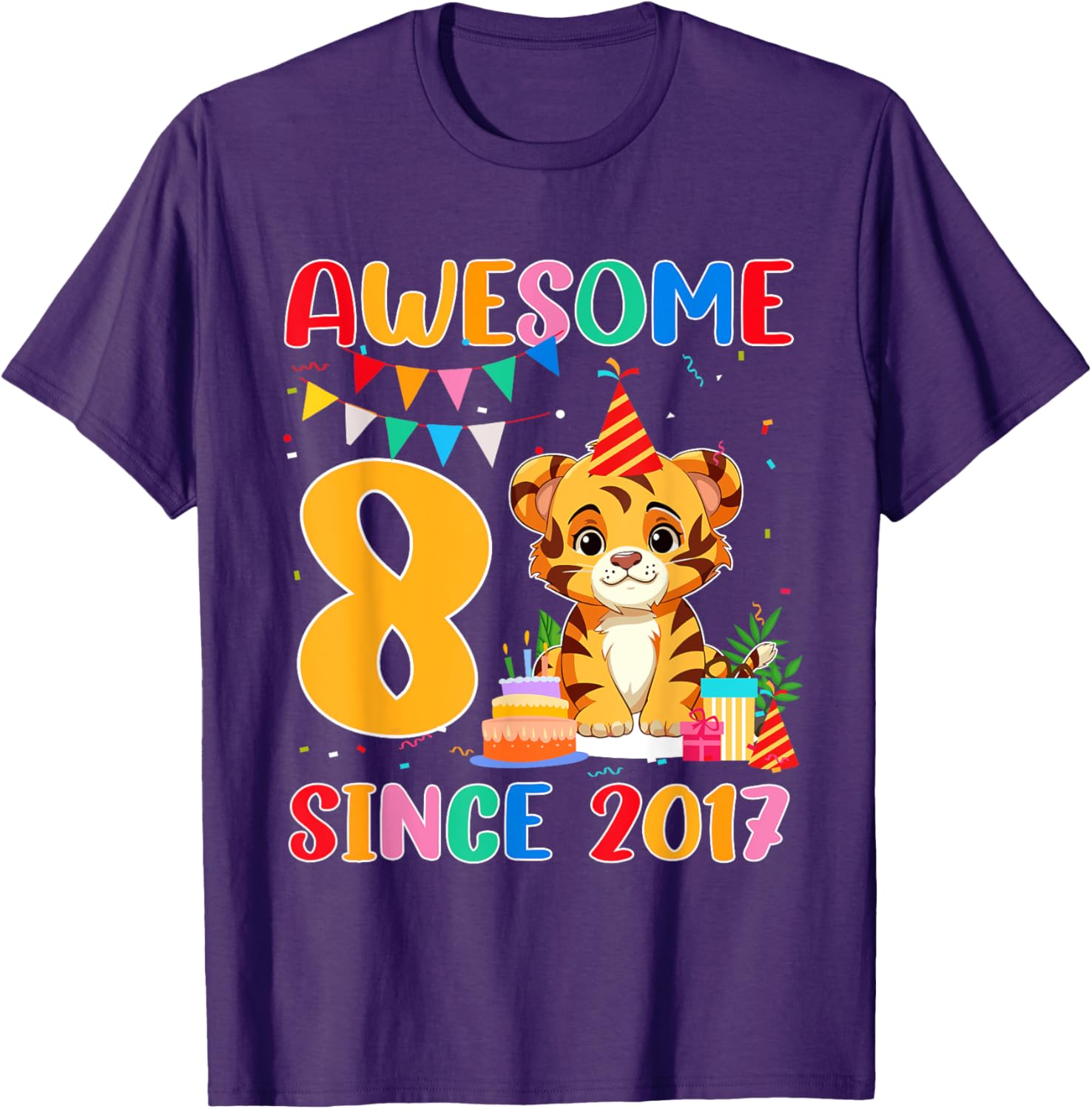 Cool 8 Year Old Birthday Tiger Lover T-Shirt Gift for Kids Since 2017 - 9