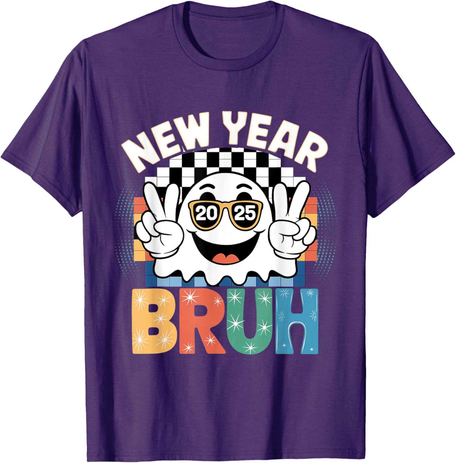 Cute Boo Ghost Happy New Year 2025 Vibes Funny Retro T-Shirt - 15