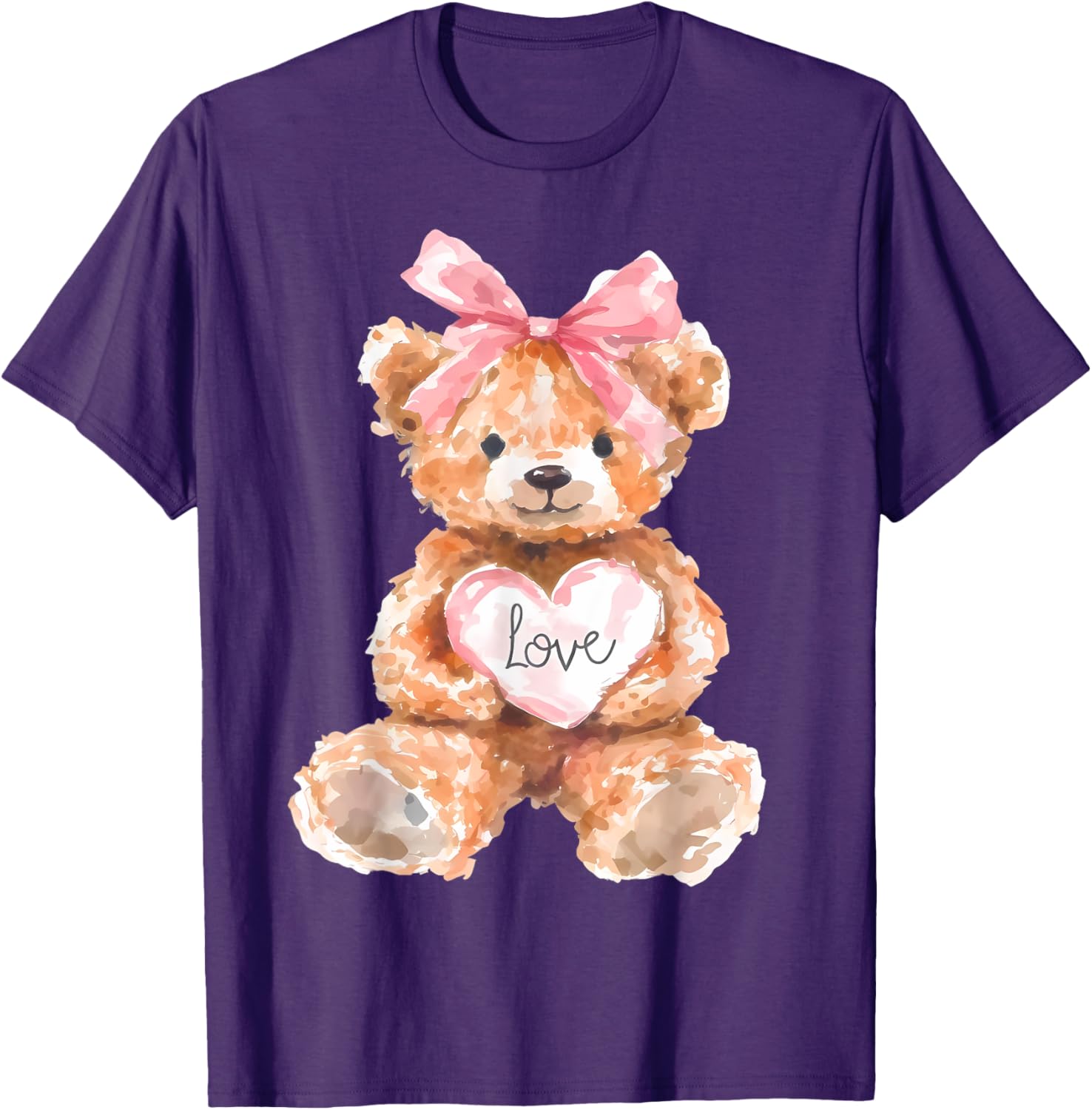 Watercolor Bear with Pink Bow Cute Valentine T-Shirt for Women and Girls - 25