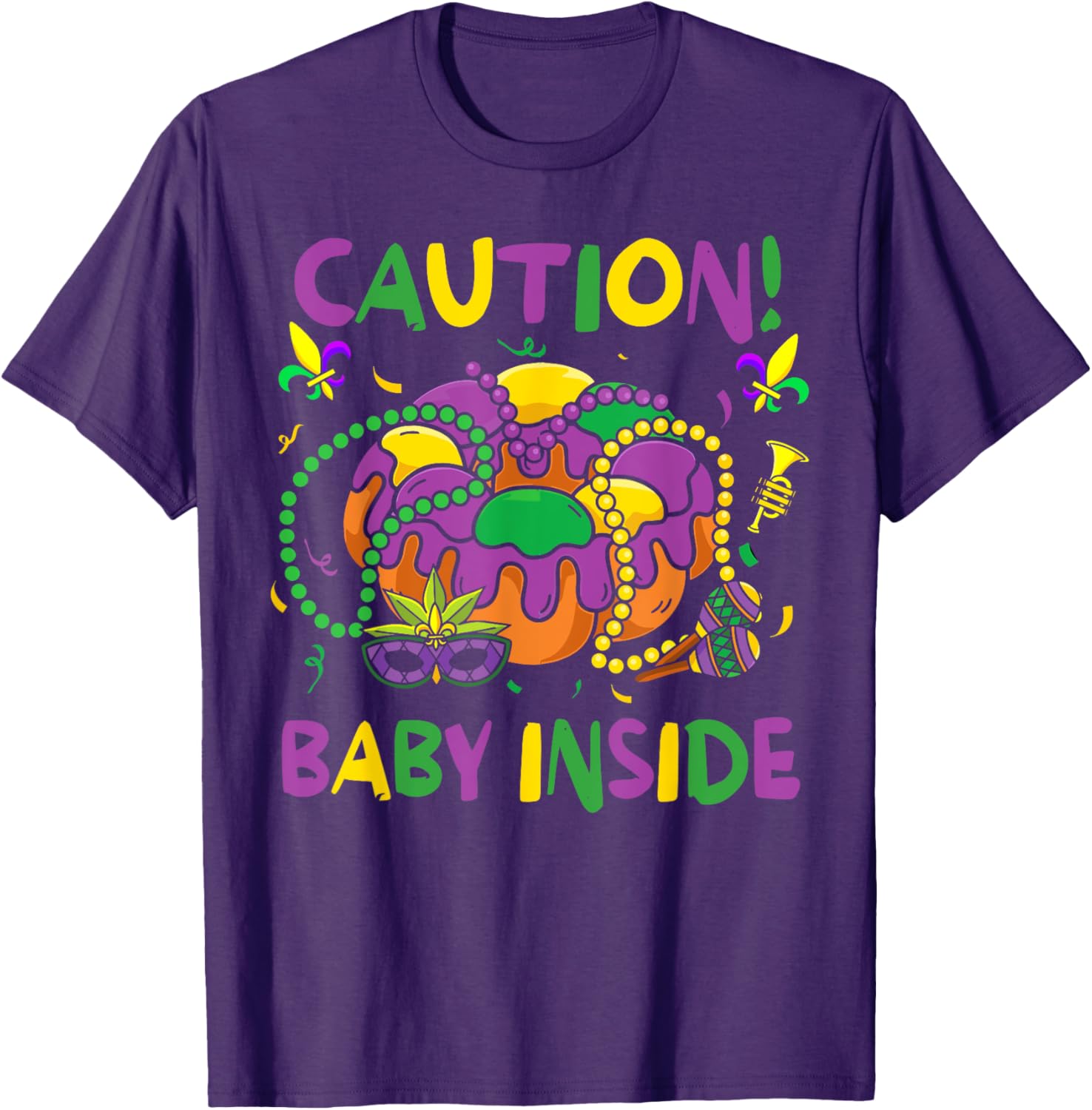 Caution Baby Pregnancy Mardi Gras Carnaval Cake T-Shirt for Moms-to-Be - 9
