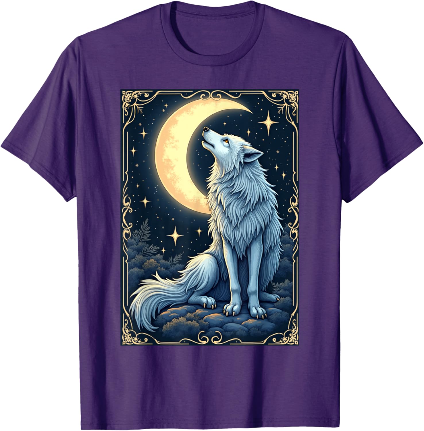 Mystical Wolf Under Moonlight T-Shirt for Celestial Art Lovers - 12