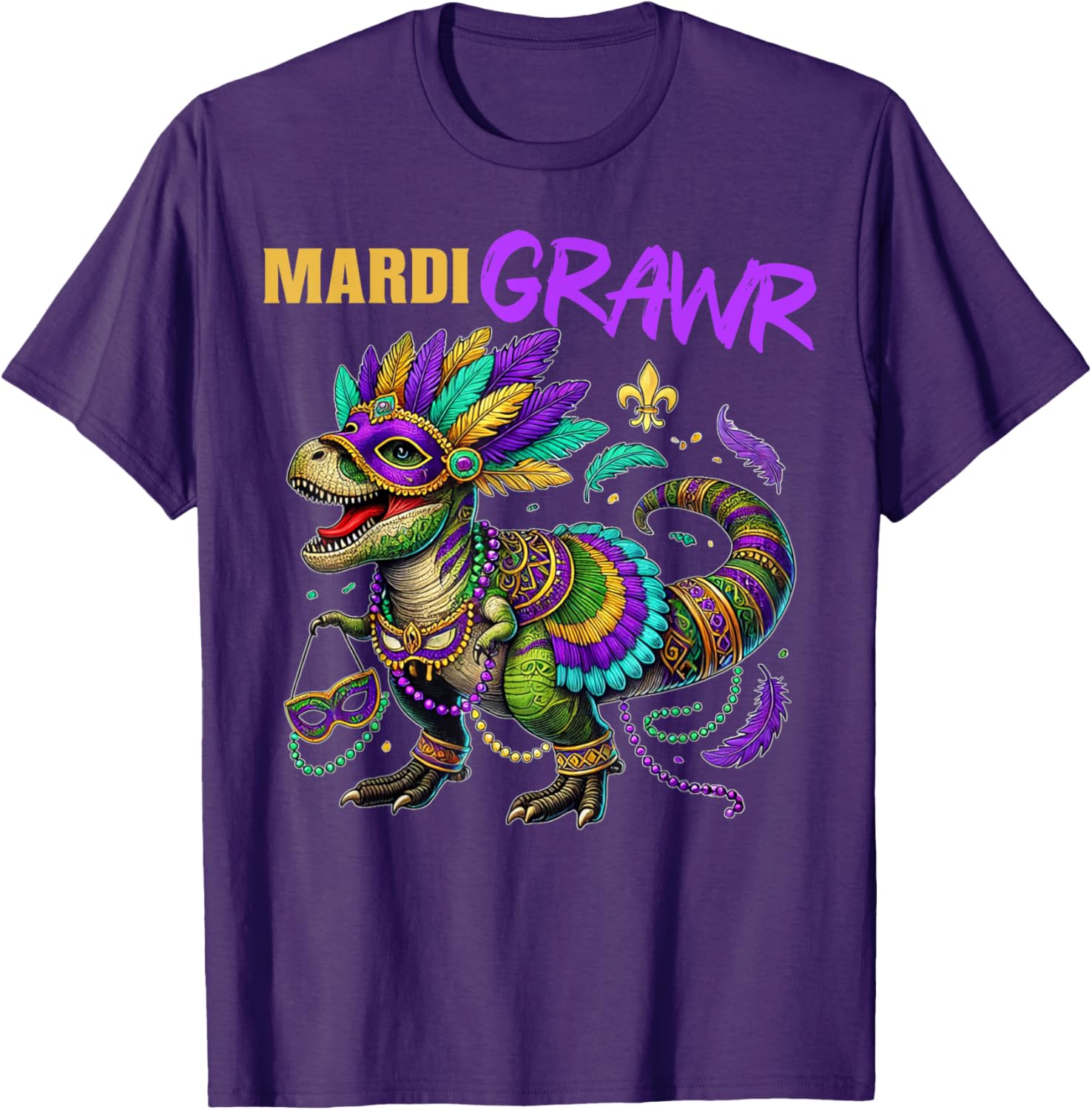 Funny T Rex Dinosaur Mardi Gras Party T-Shirt for Dino Lovers - 18