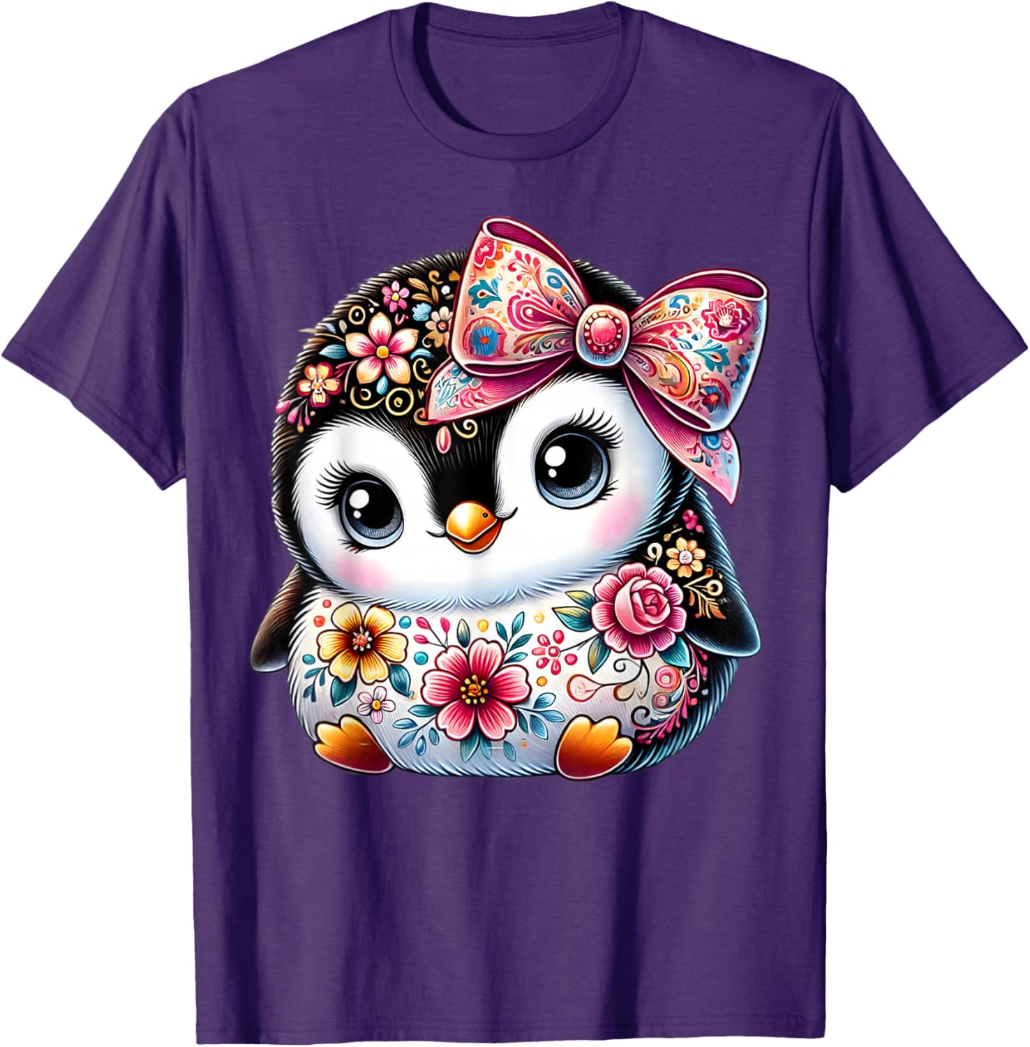 Cute Penguin Lover Floral Graphic T-Shirt for Girls and Women - 7