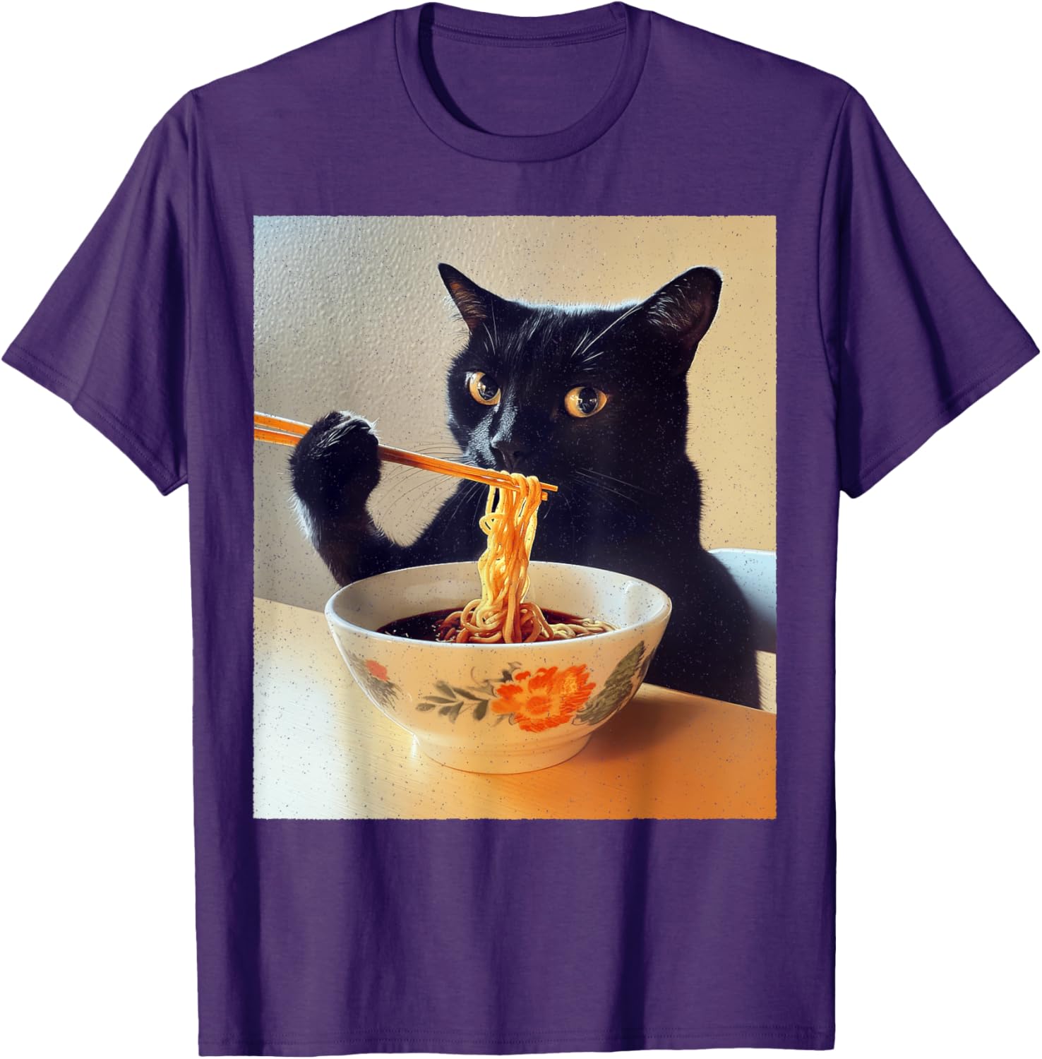 Funny Black Cat Ramen Lover T-Shirt for Noodle Enthusiasts - 1