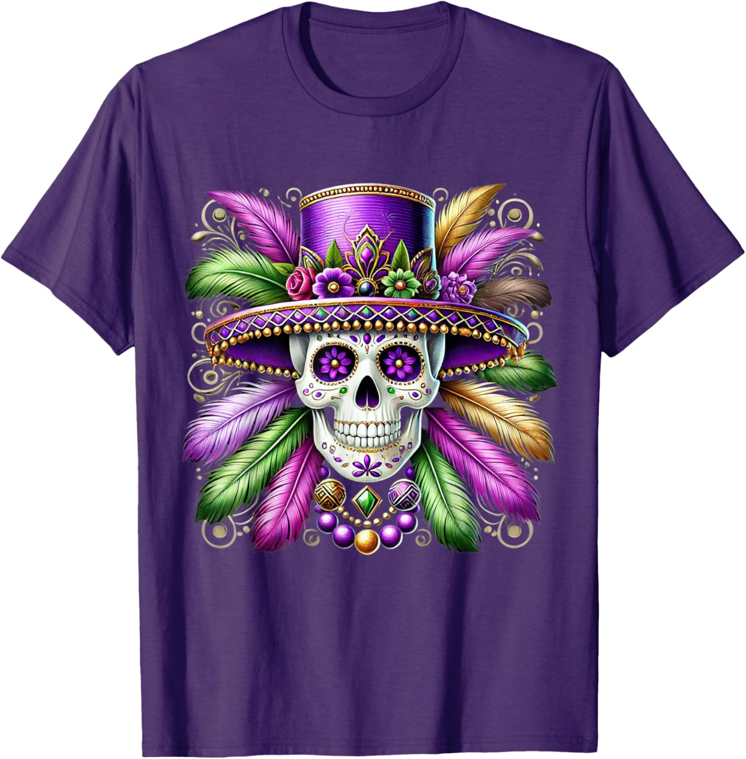 Sugar Skull Mardi Gras T-Shirt for Carnival Celebrations in New Orleans - 1