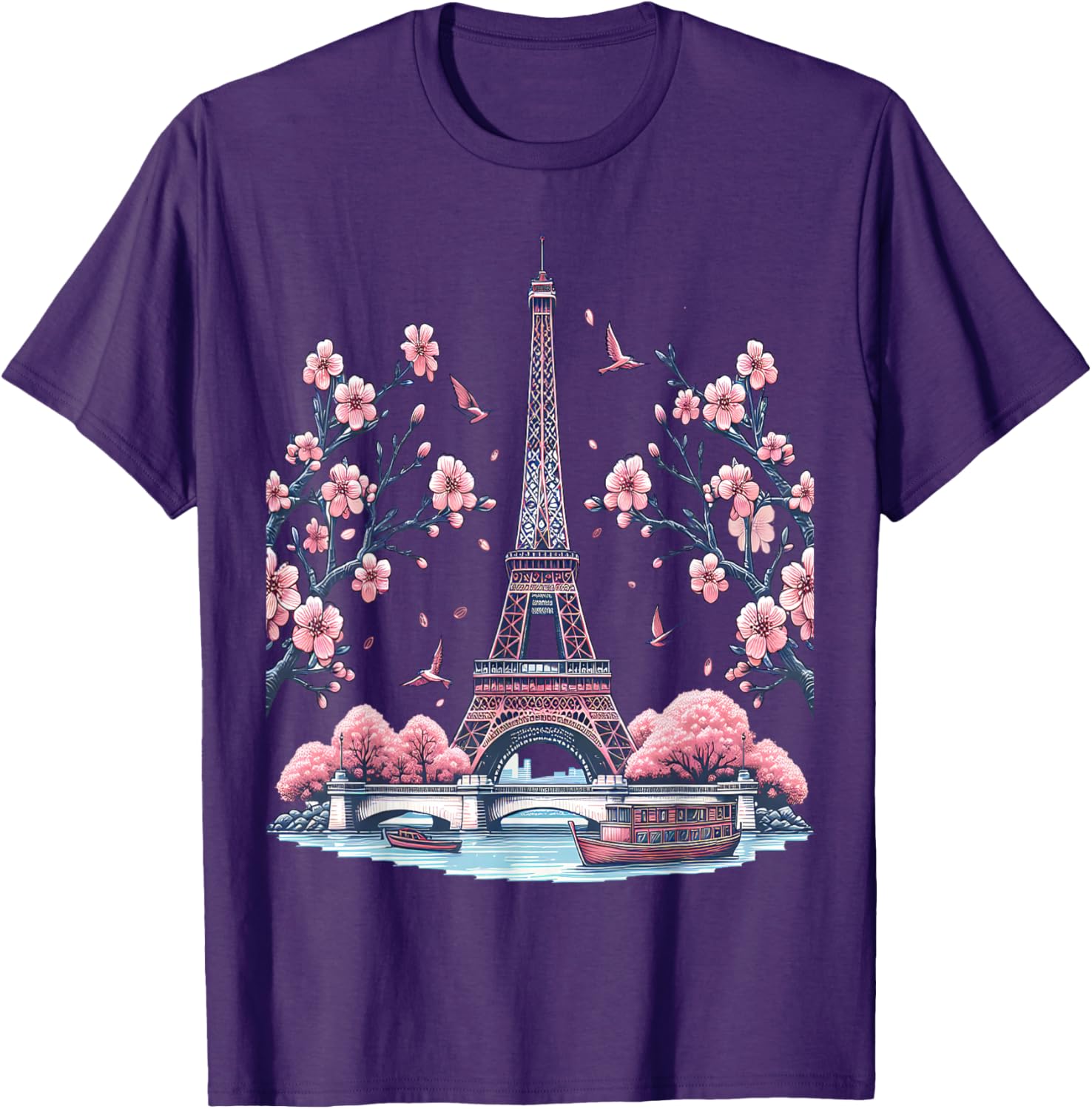 Parisian Souvenir Eiffel Tower Cherry Blossom T-Shirt for Travelers - 12