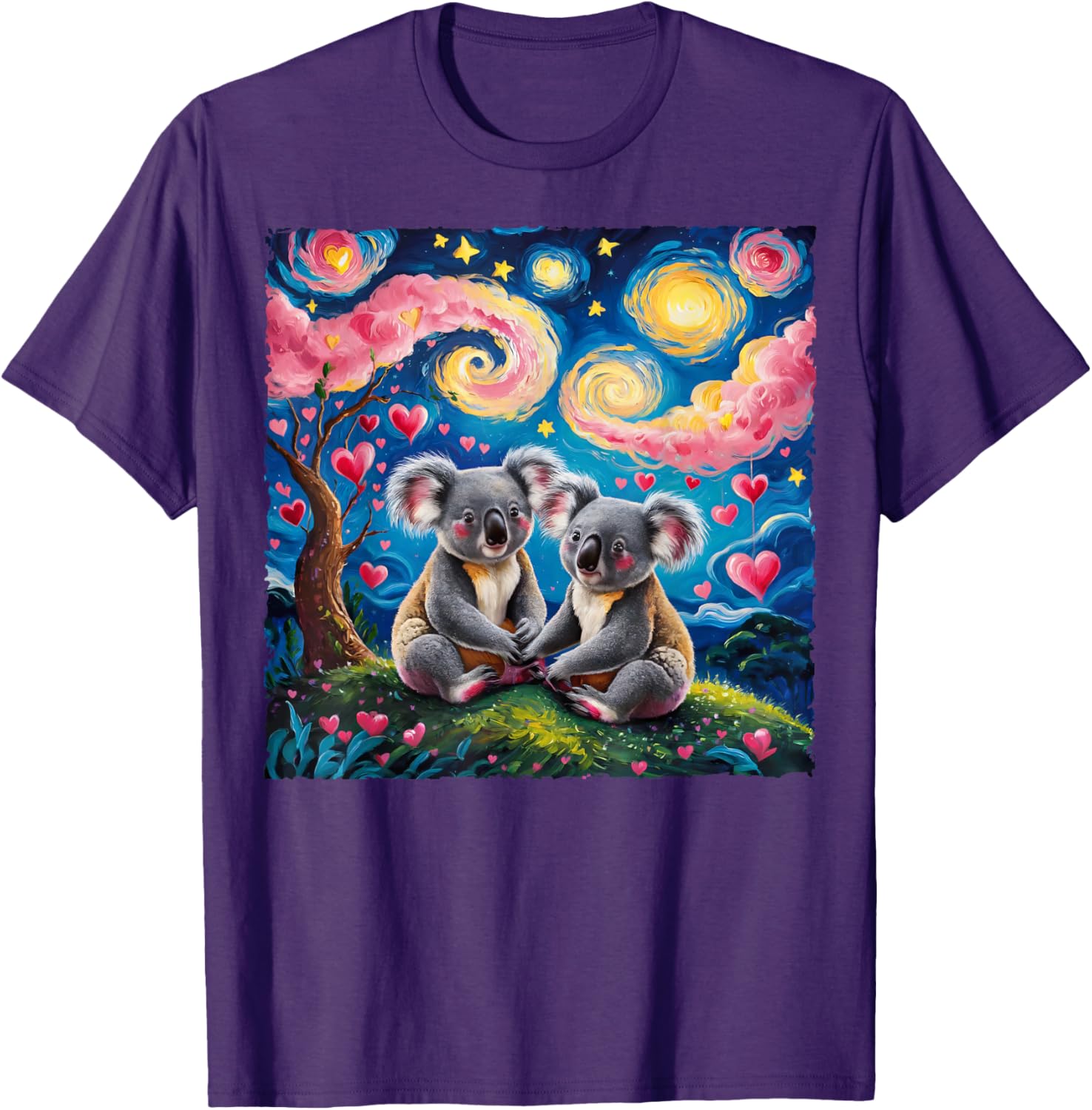Koala Bear Van Gogh Starry Night T-Shirt for Romantic Couples - 1