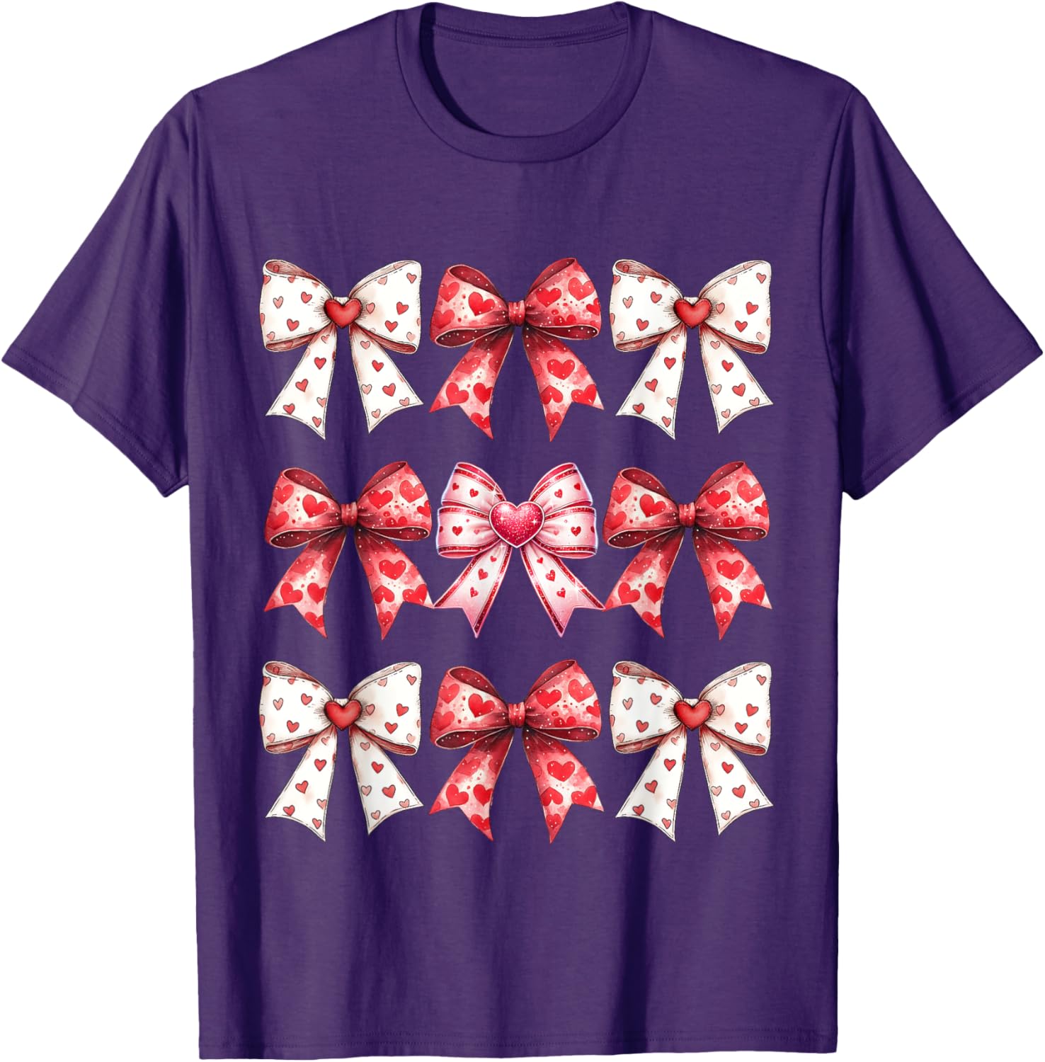 Valentine's Day Heart Coquette Bow Ribbons T-Shirt for Women and Girls - 12