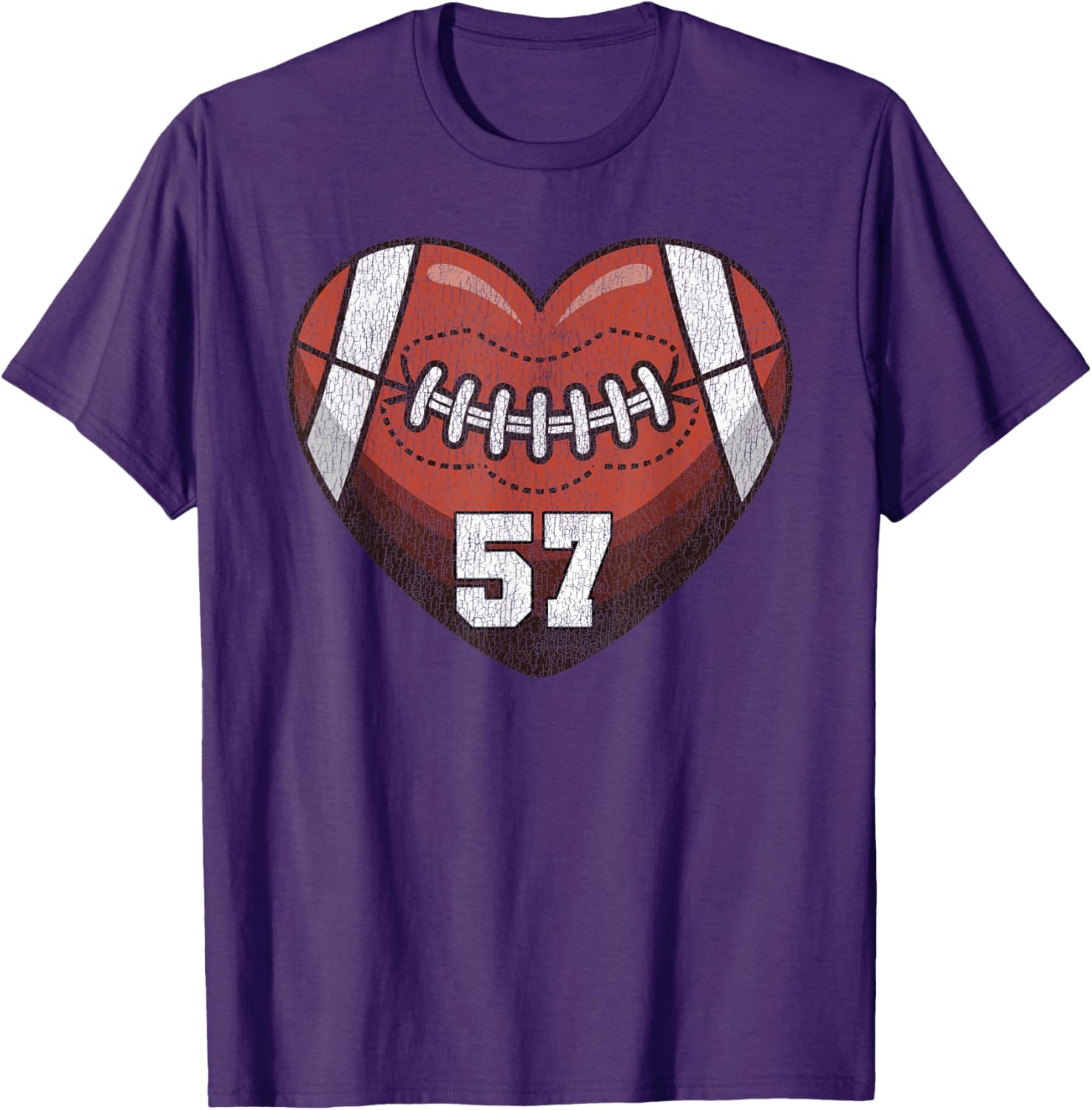 Football Number 57 Distressed Heart T-Shirt for Proud Football Moms - 7
