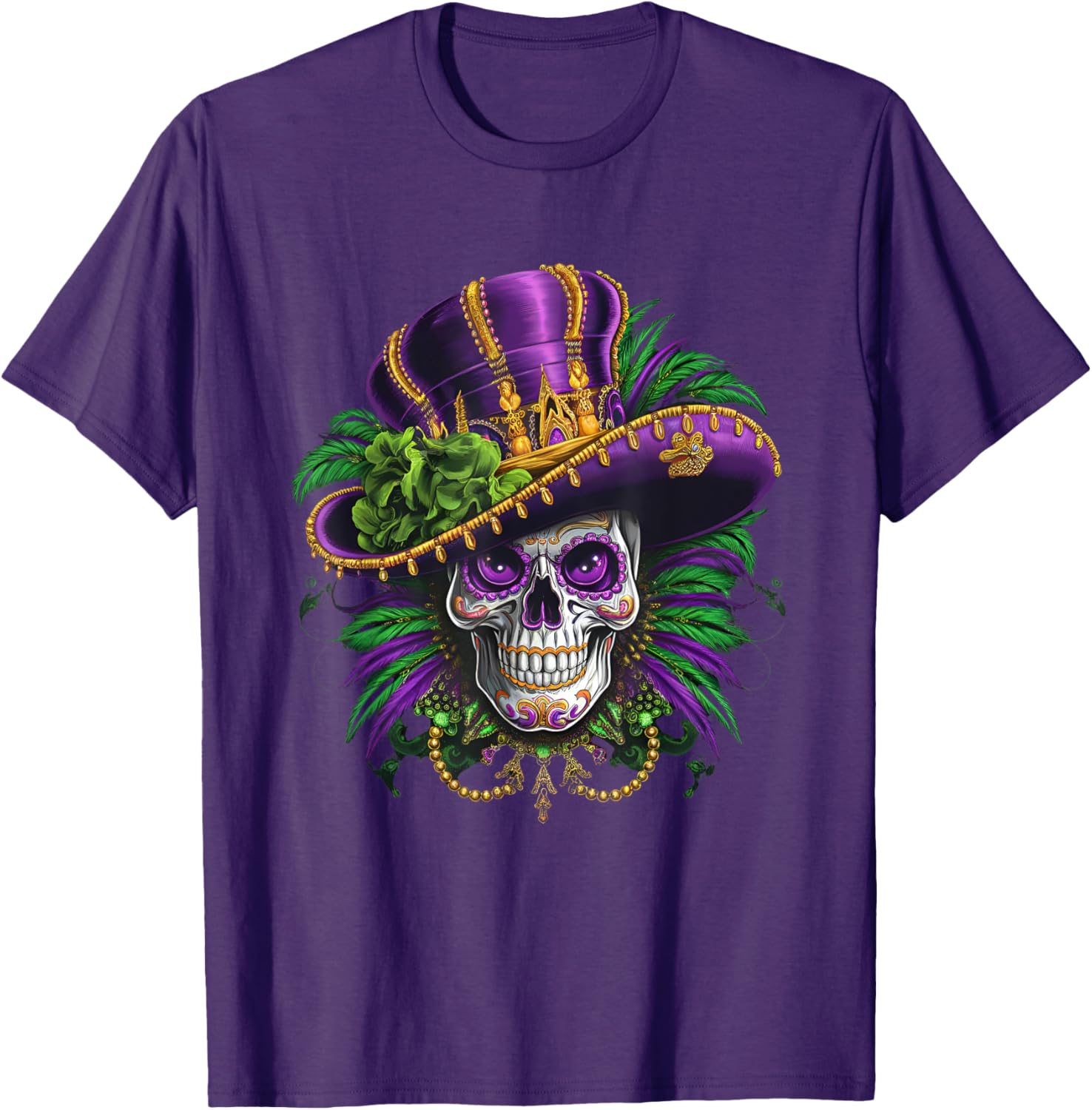 Vibrant Sugar Skull Mardi Gras T-Shirt for Carnival Fun and Festivity - 8