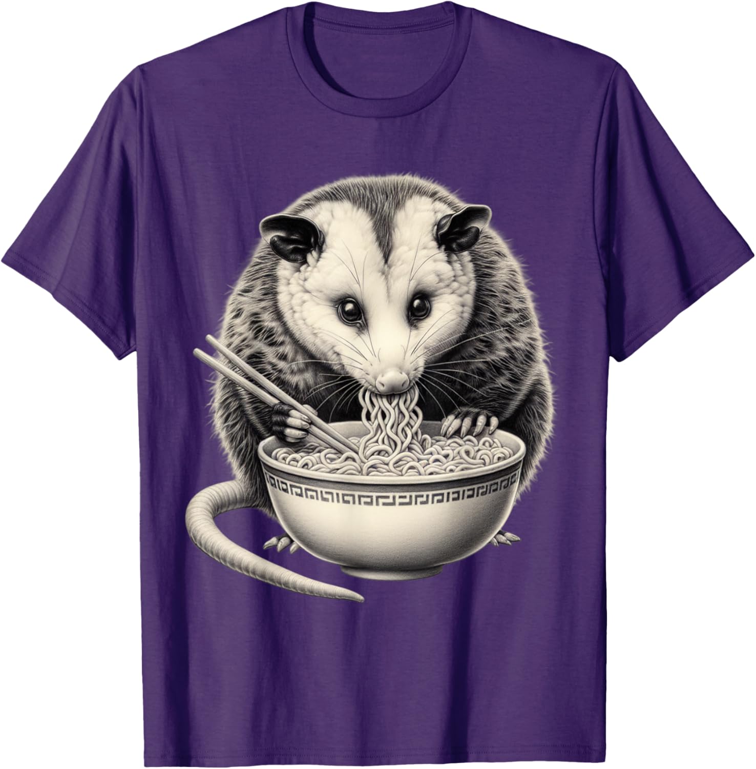 Opossum Eating Ramen Bowl T-Shirt Perfect for Food Lovers and Animal Fans - 12