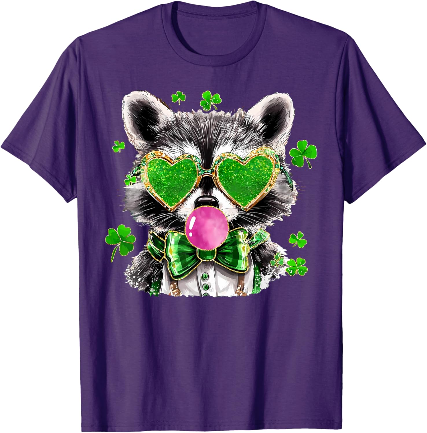 Lucky Racoon Blowing Gum Funny Shamrock St Patrick's Day T-Shirt - 20