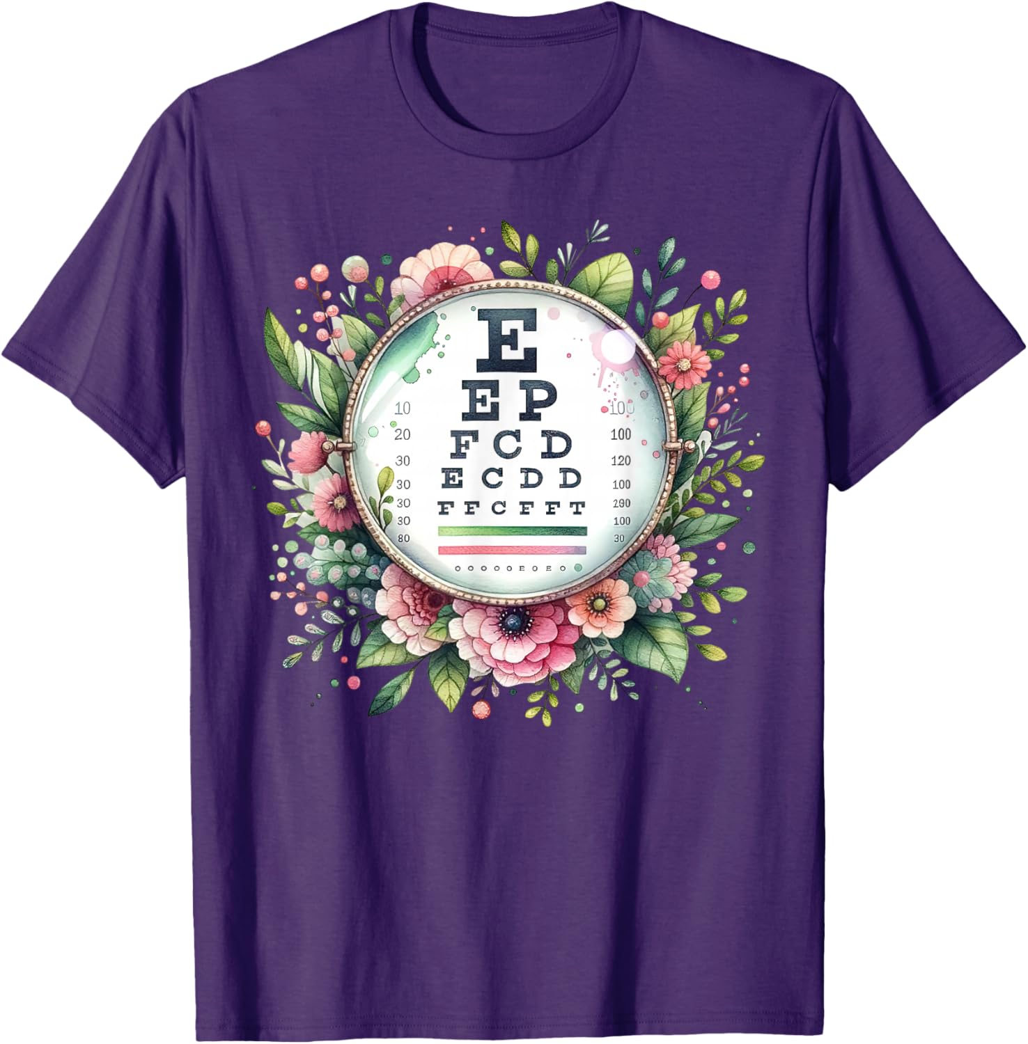 Floral Eye Chart T-Shirt for Optometrists and Eye Care Professionals - 12