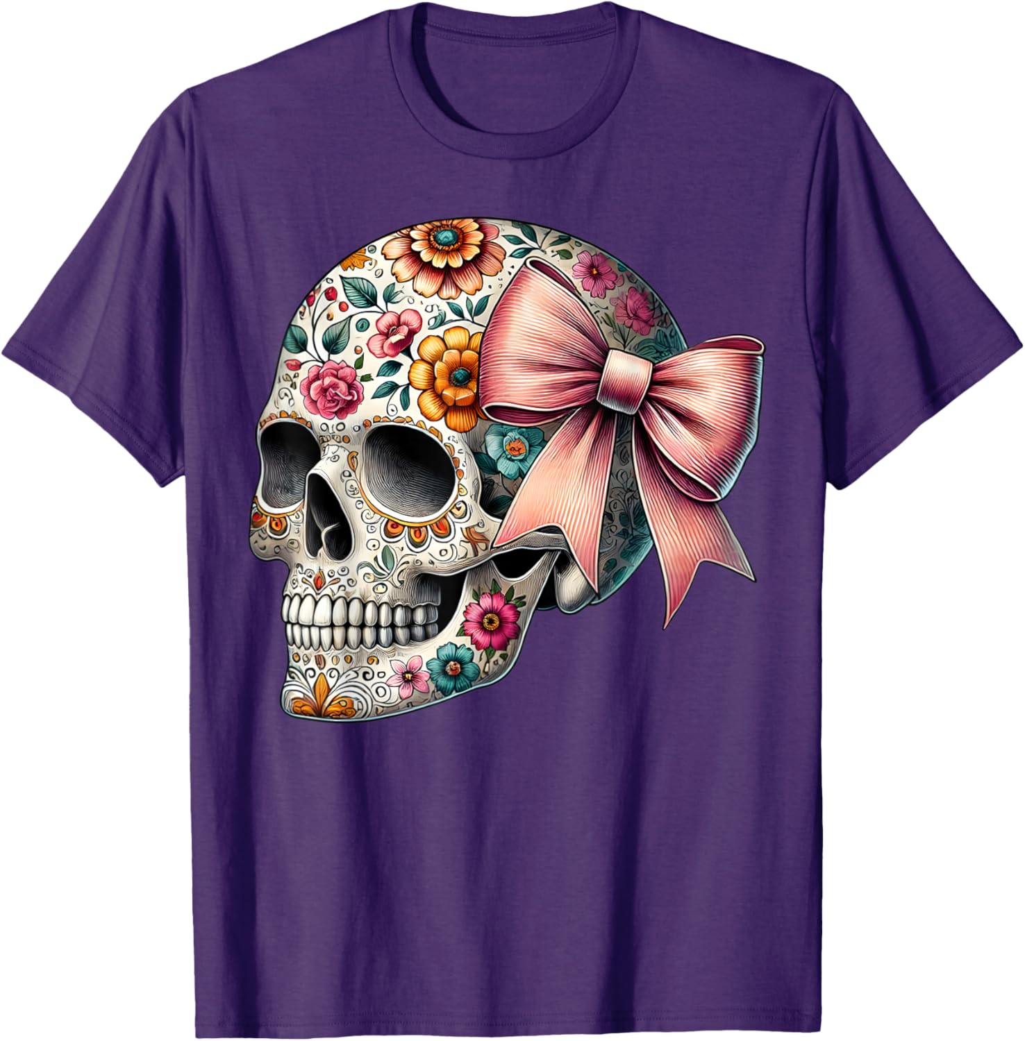Floral Sugar Skull T-Shirt for Girls and Women - Stylish Flower Design - 5