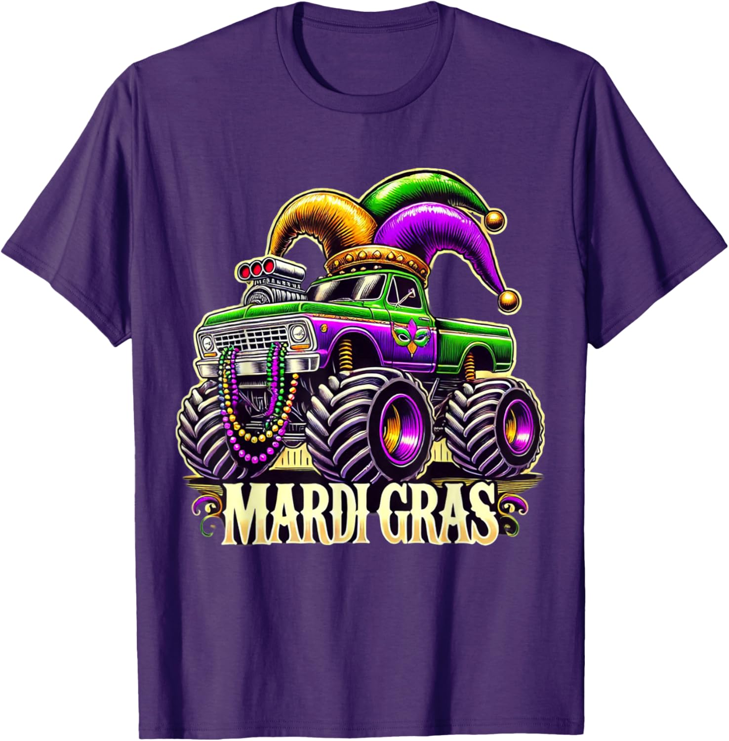 Mardi Gras Jester Carnival Monster Truck T-Shirt for Girls Kids - 13