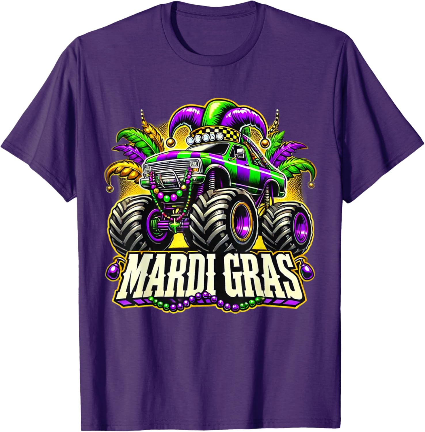 Mardi Gras Jester Monster Truck T-Shirt for Kids Fun Carnival Style - 15