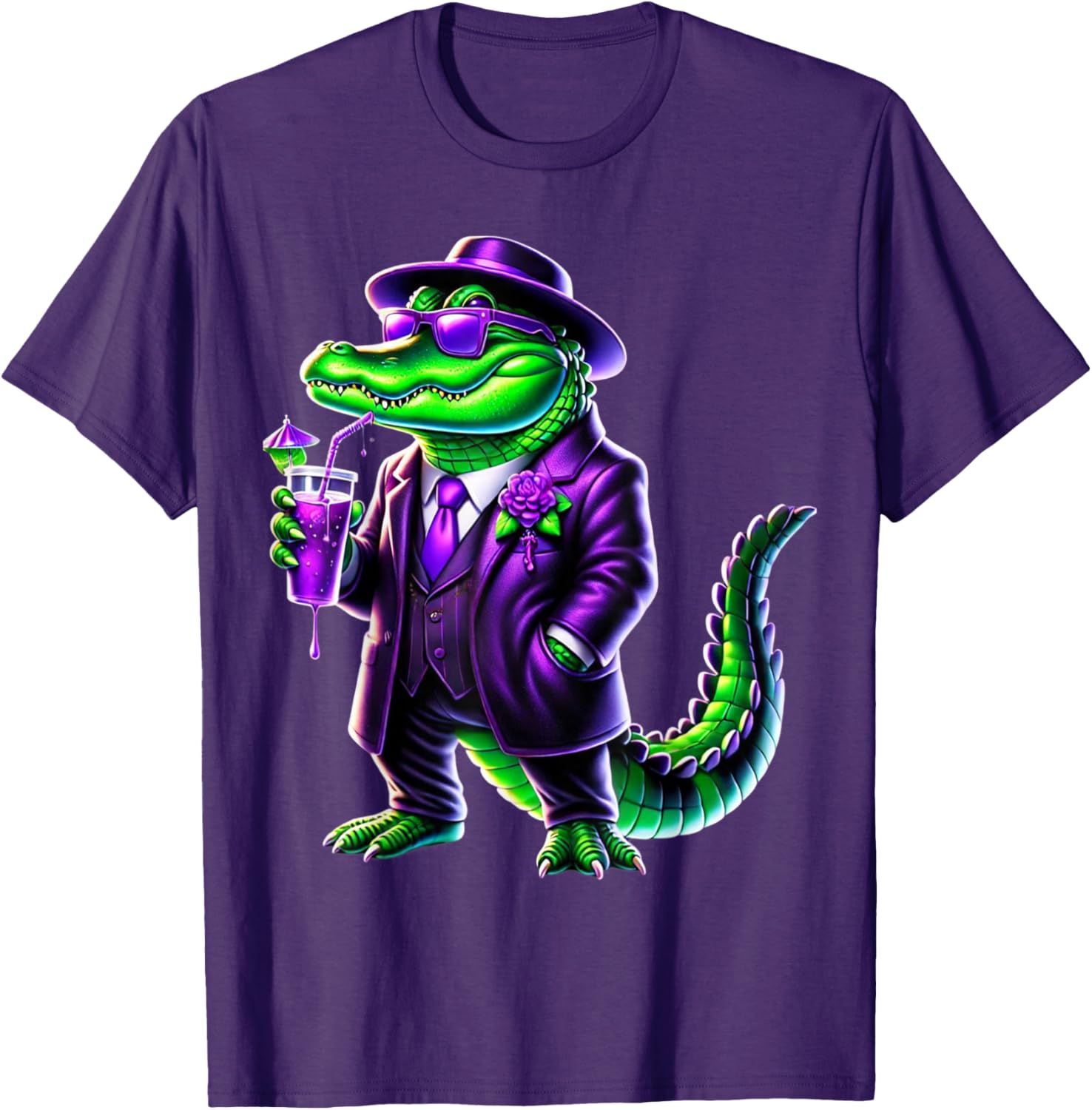 Awesome Unisex Mardi Gras T-Shirt Black Cartoon Pattern Small Crew Neck - 16