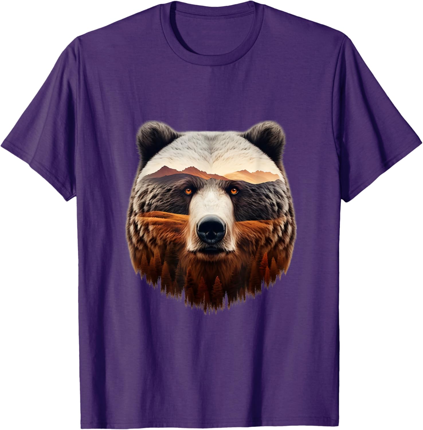 Double Exposure Grizzly Bear T-Shirt - Mountain Forest Nature Art - 5