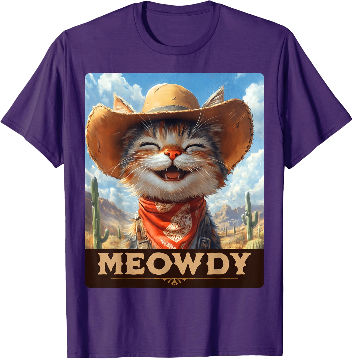 Meowdy Cowboy Cat T-Shirt - Wild West Feline Fun for Cat Lovers - 14