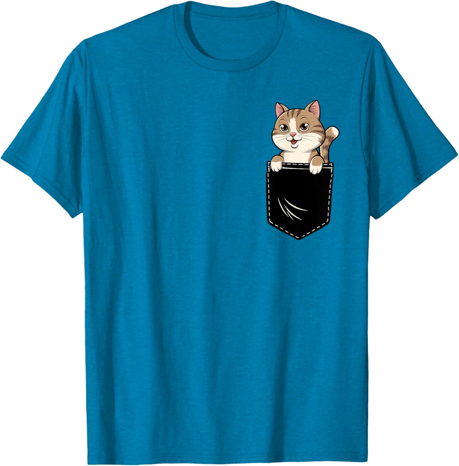 Cute Funny Cat Pocket T-Shirt for Men and Women - Adorable Animal Design - 17