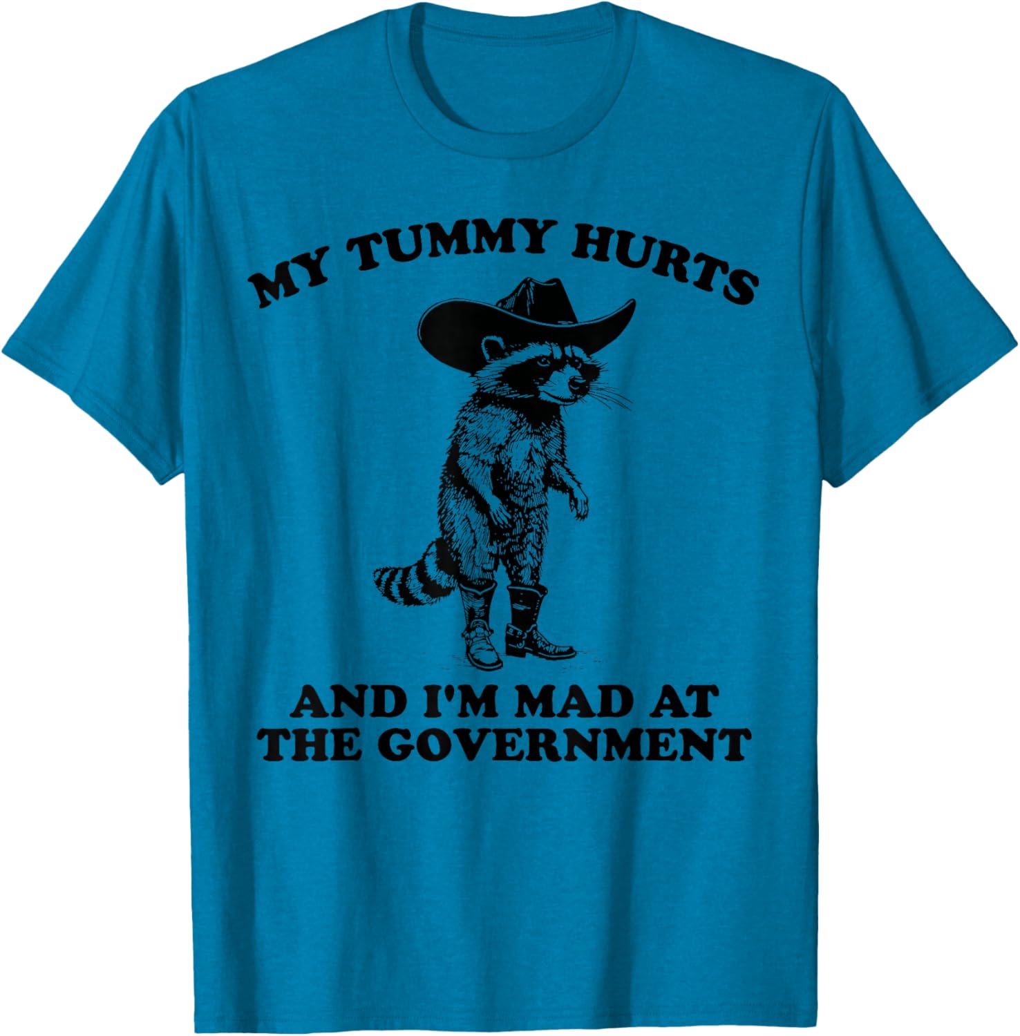 Funny Cowboy Raccoon T-Shirt for Kids Who Are Mad and Have Tummy Aches - 13
