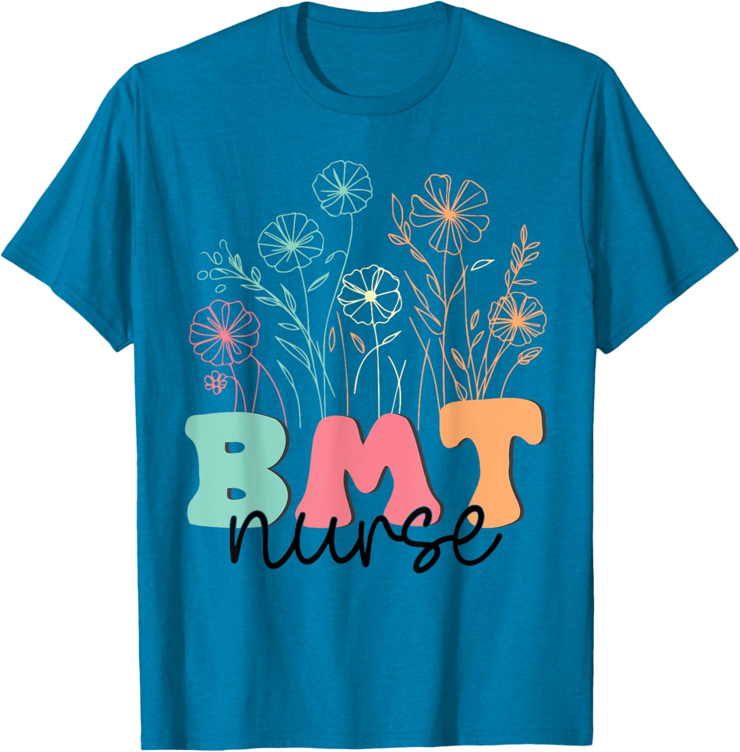 Retro Floral BMT Nurse T-Shirt for Bone Marrow Transplant Oncology Care - 15