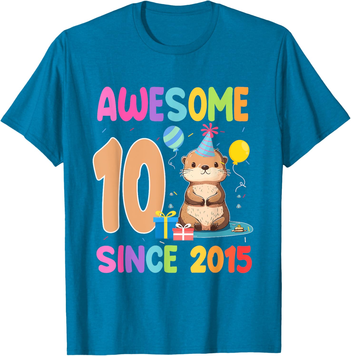 Cute Otter T-Shirt for 10th Birthday Celebration – Awesome Since 2015 - 16