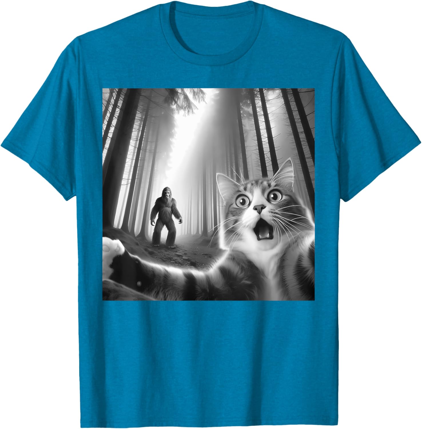 Funny Scared Cat Bigfoot Selfie T-Shirt for Men, Women, and Kids - 18