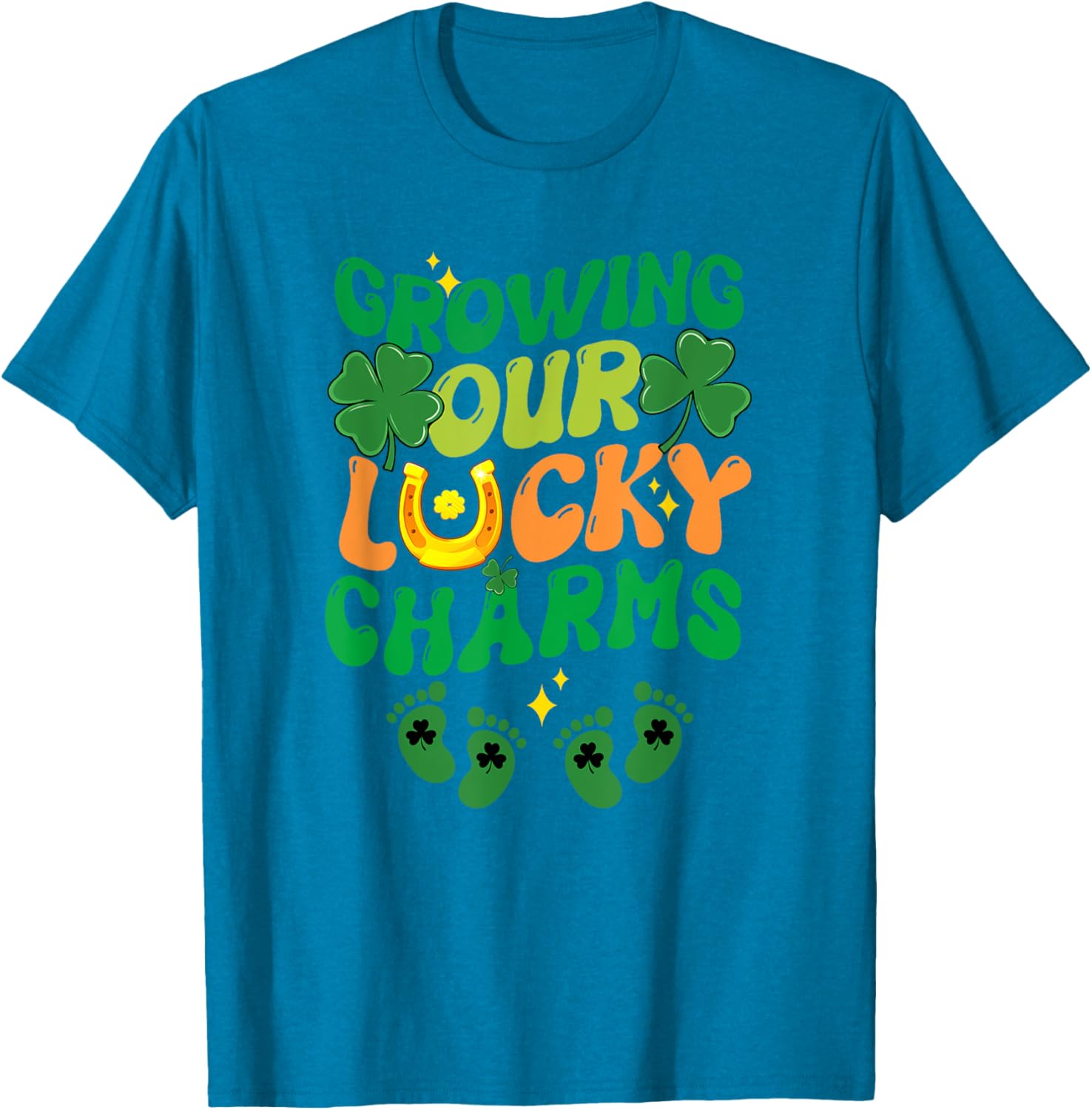 St Patrick's Day Pregnancy T-Shirt for Twin Moms with Lucky Charms Design - 4
