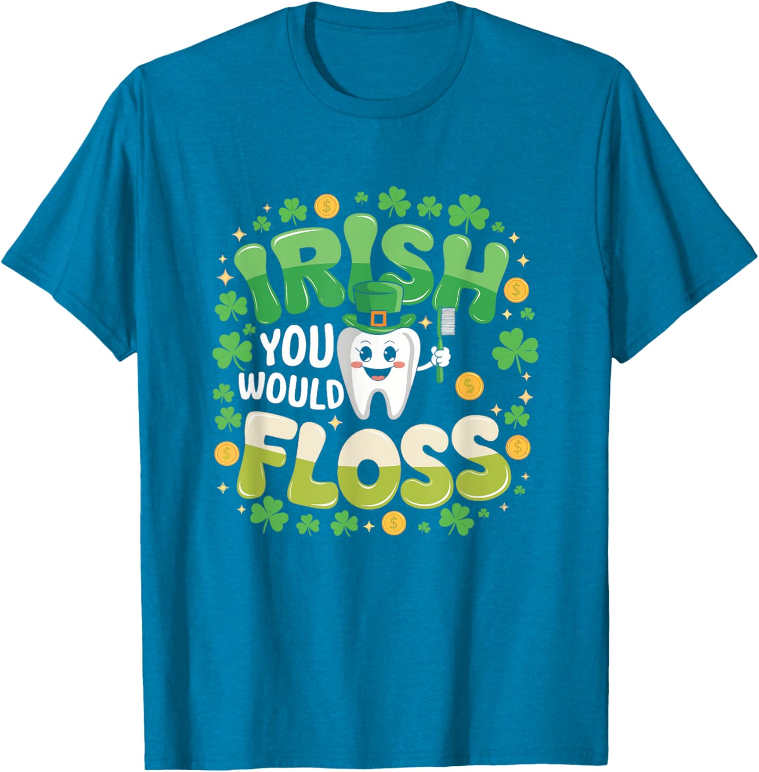 Retro Irish St Patrick's Day Flossing Dentist T-Shirt for Fun Celebrations - 14