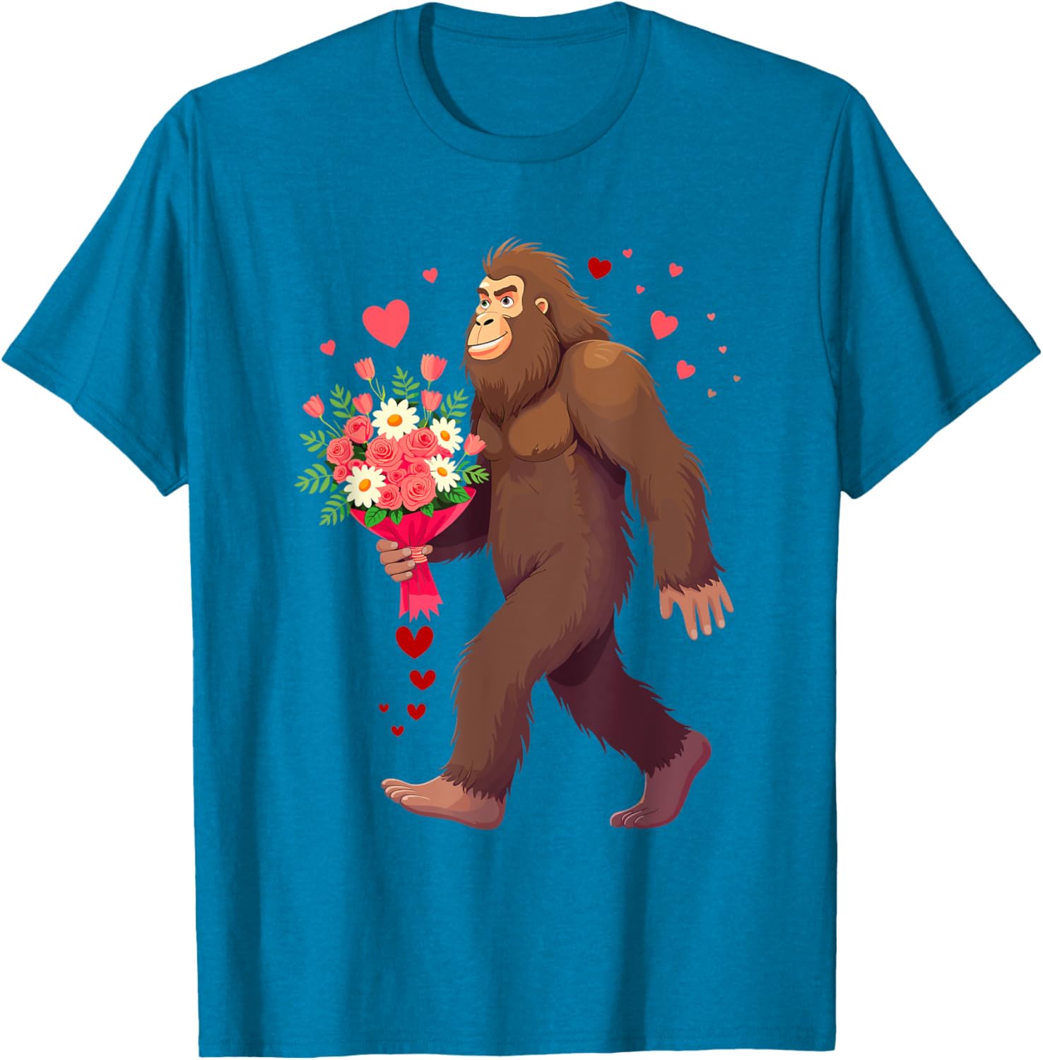 Bigfoot Heart Bouquet T-Shirt for Sasquatch Lovers on Valentine's Day - 16