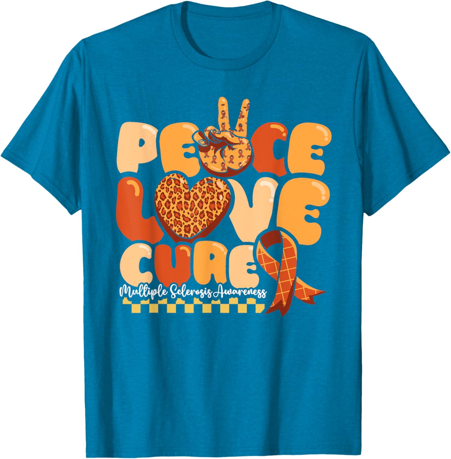 Orange Multiple Sclerosis Awareness T-Shirt Peace Love Cure Warrior - 1