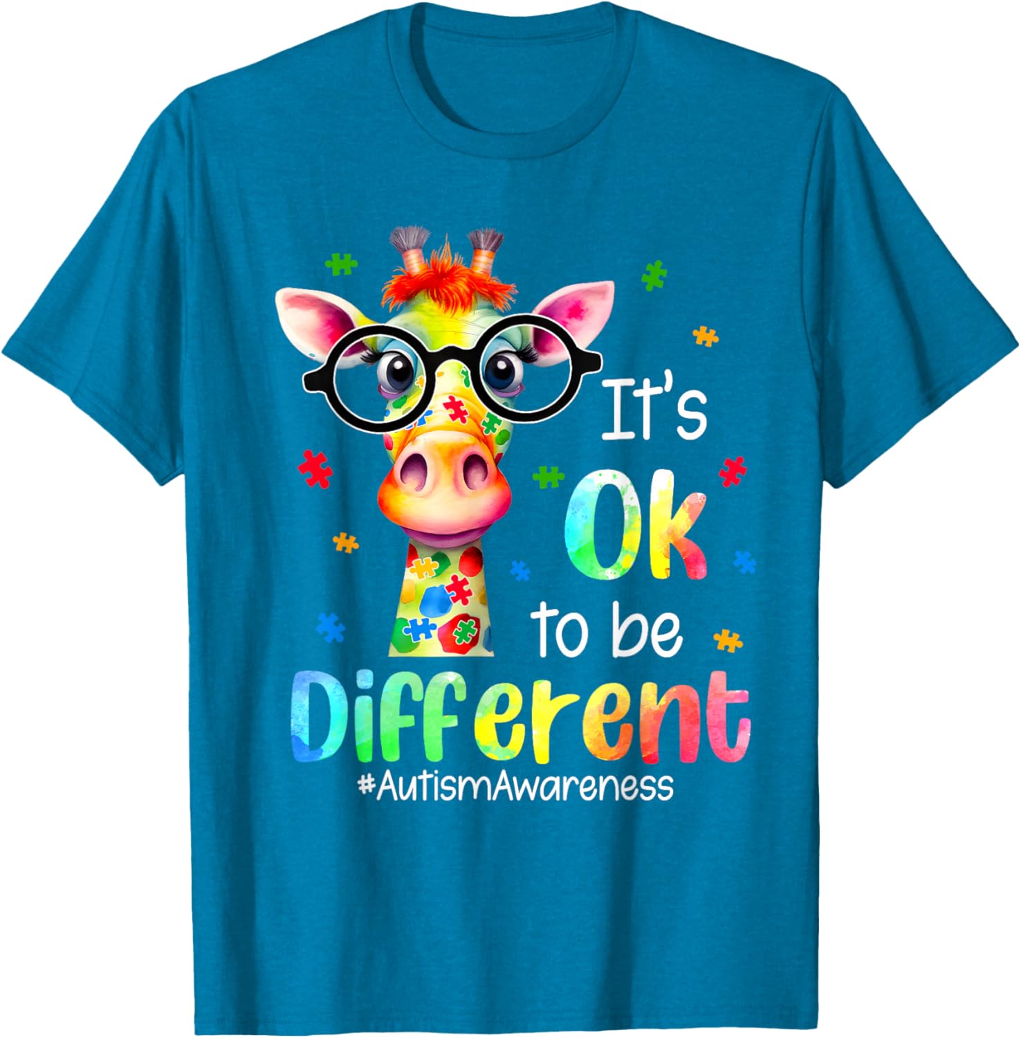 Cute Giraffe Autism Awareness T-Shirt It's Okay to Be Different - 4