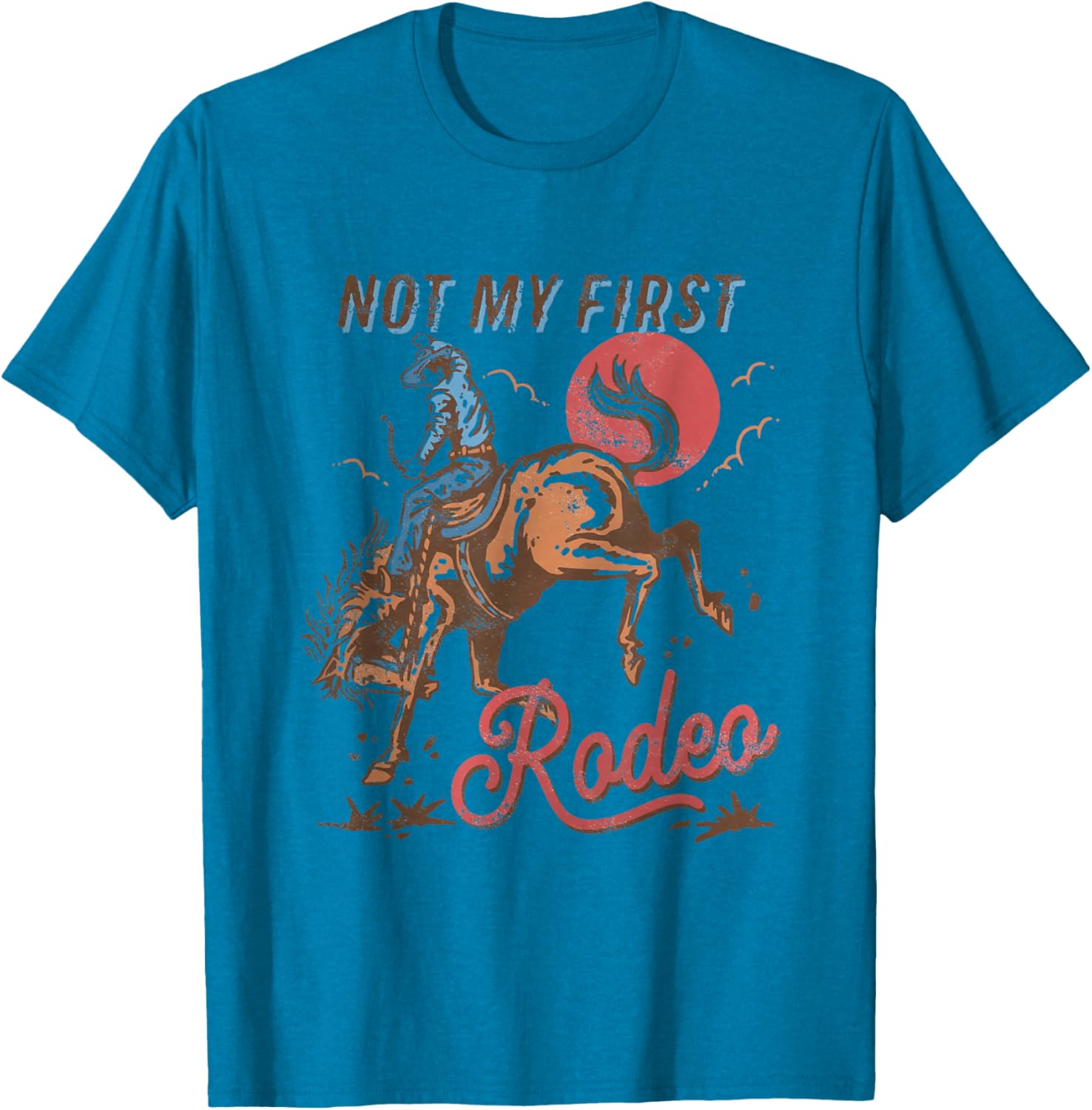 Vintage Cowboy Rodeo T-Shirt Not My First Rodeo Bronc Riding Style - 10
