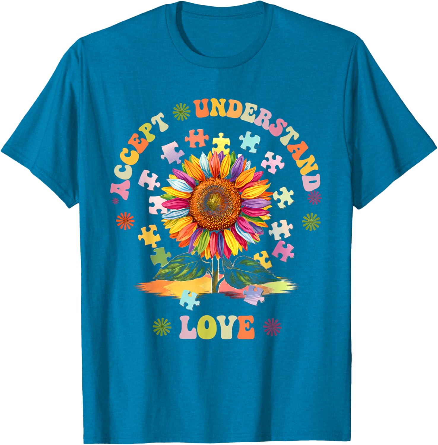 Autism Awareness Flower Women T-Shirt Accept Understand Love ASD Comfort - 2