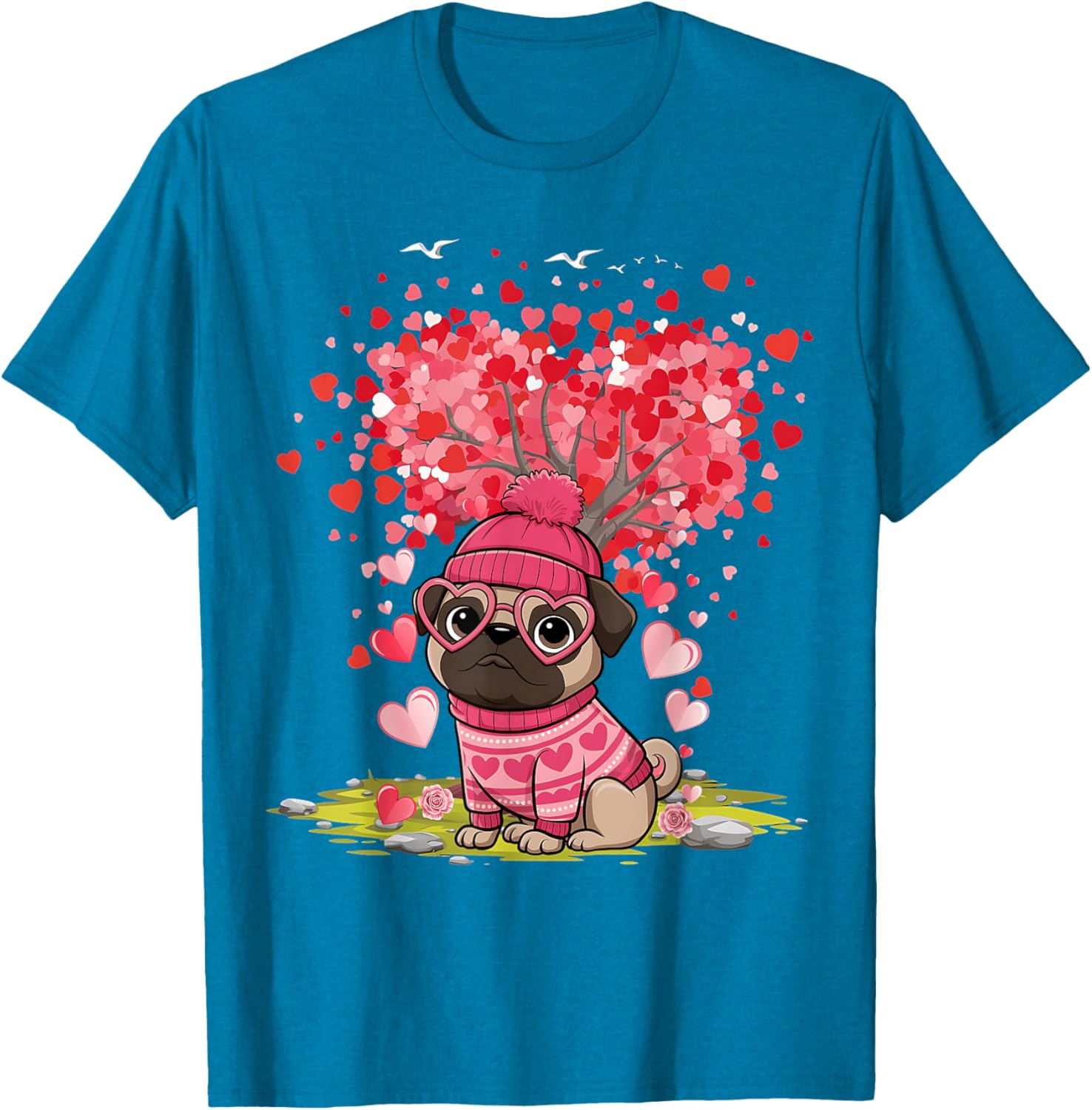 Pug Heart Tree Tee - Adorable Dog Lover Valentine's Day T-Shirt - 7
