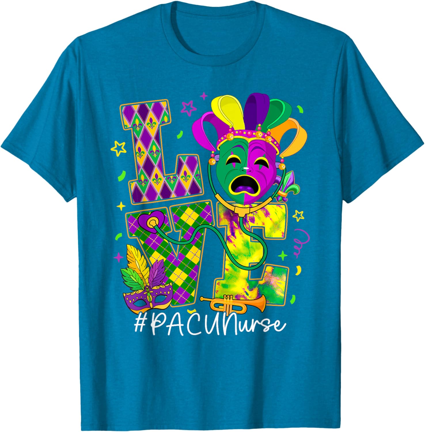 Funny LOVE Mardi Gras PACU Nurse T-Shirt for Carnival Party Fun - 8
