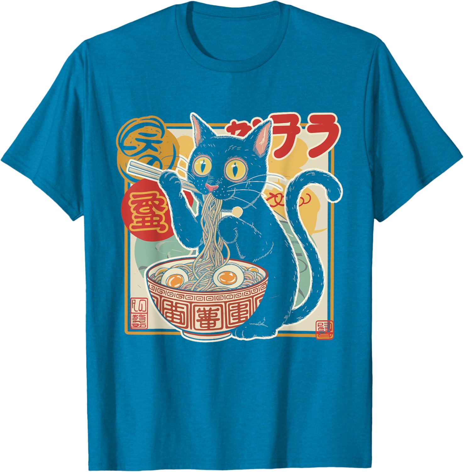 Funny Cat Eating Ramen Noodle T-Shirt for Anime Girls and Teens - 11