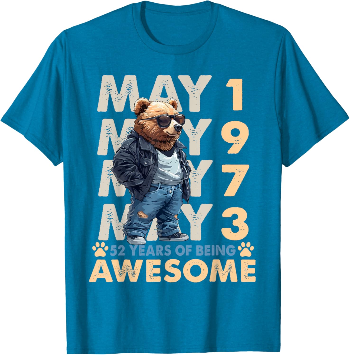 Celebrate 52 Years with a May 1973 Birthday Bear Men's T-Shirt - 18
