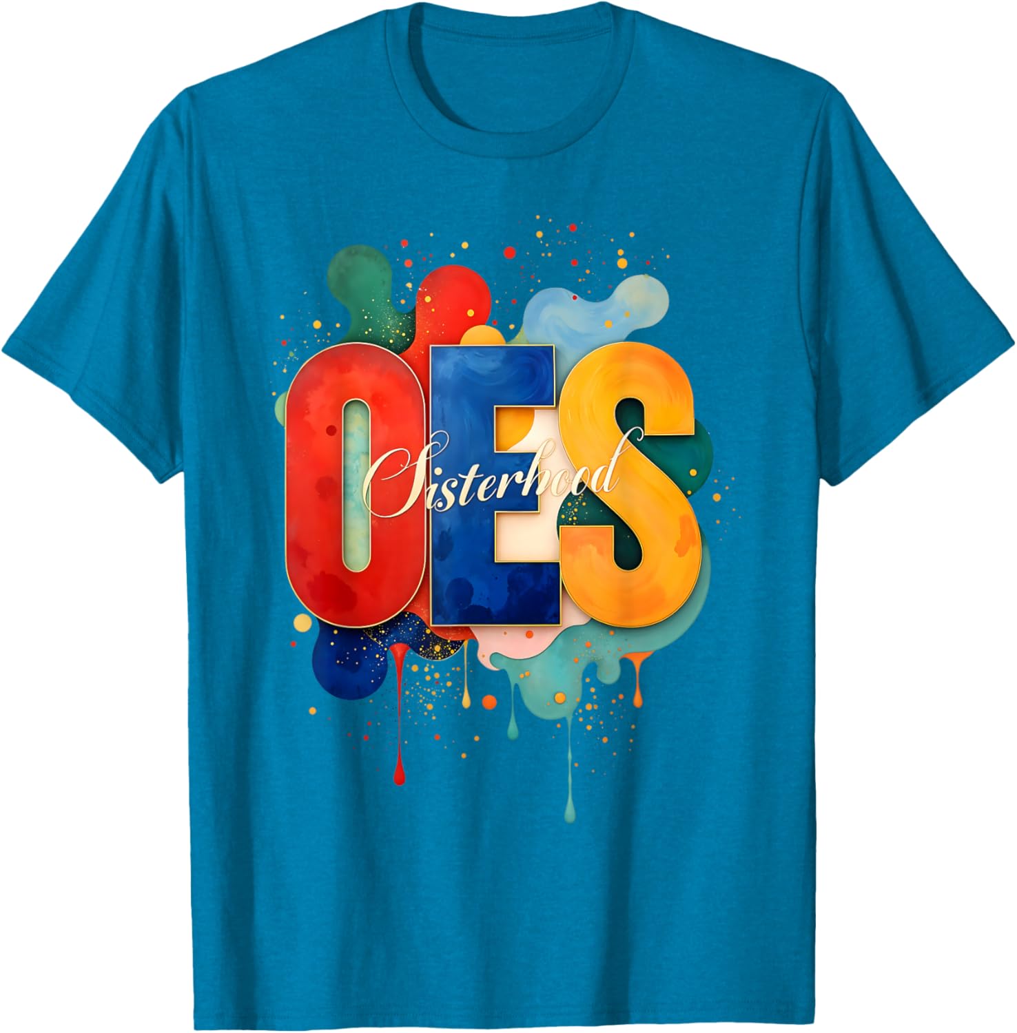 Colorful OES Watercolor Paint Drip T-Shirt for Order of the Eastern Star - 18