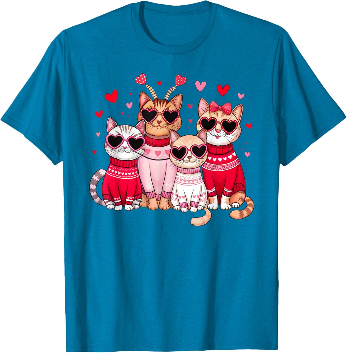Retro Cat Heart Valentine's Day T-Shirt for Men and Boys, Cute Love Tee - 3