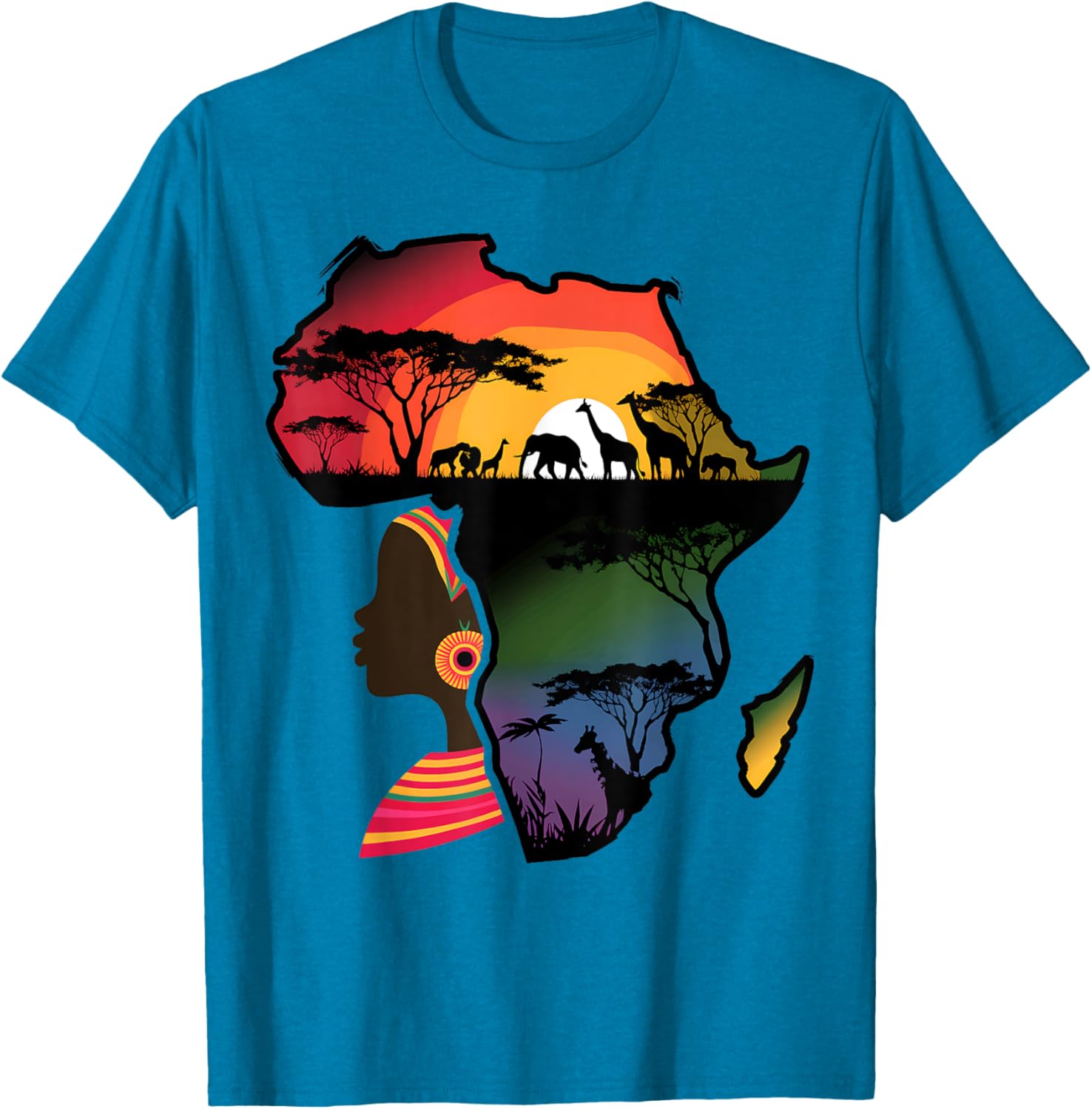Black Women Afro Map Safari Animals T-Shirt Celebrating African Heritage - 23