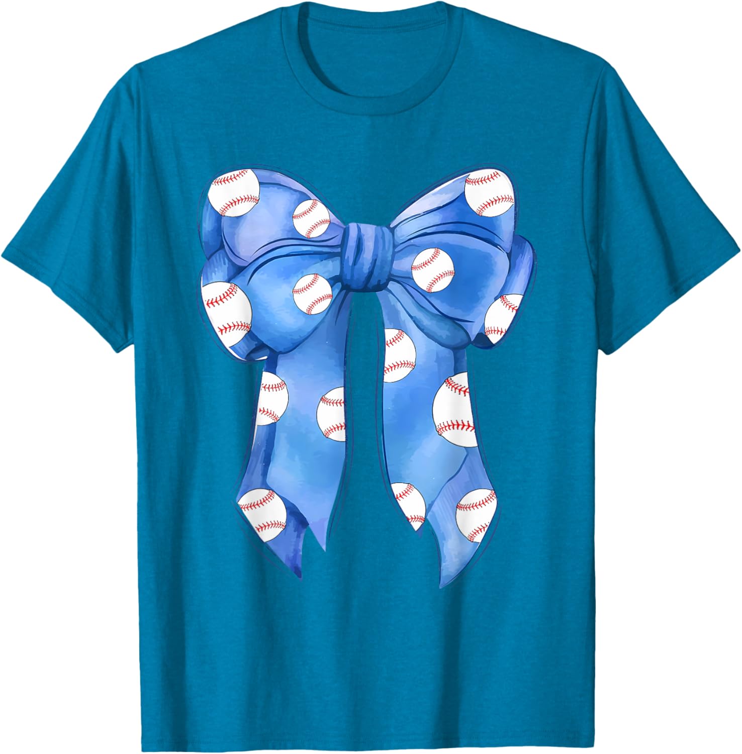 Funny Baseball Blue Team T-Shirt with Coquette Bow for Fans and Players - 20