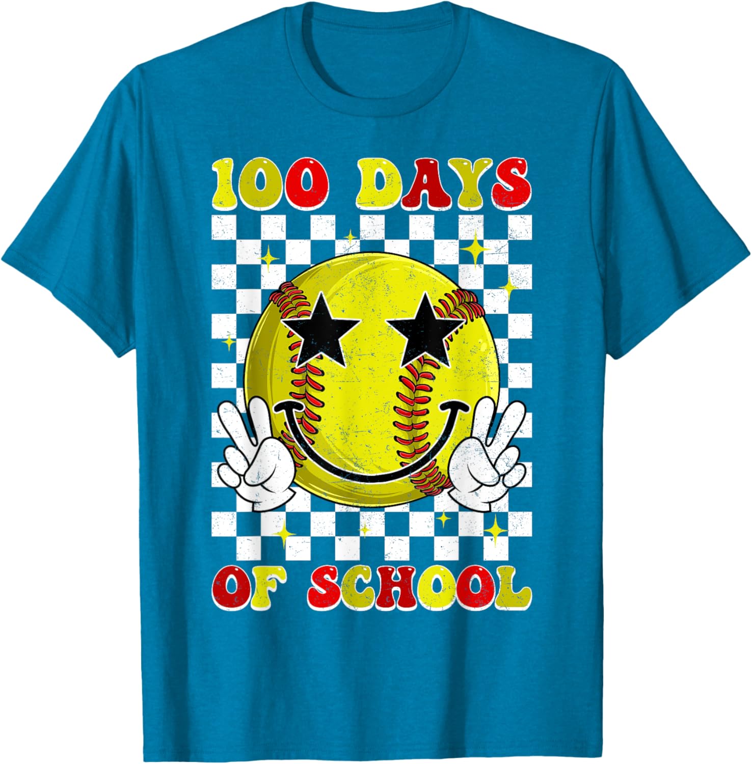 Groovy 100 Days Smarter Softball T-Shirt for Boys, Fun School Style - 19