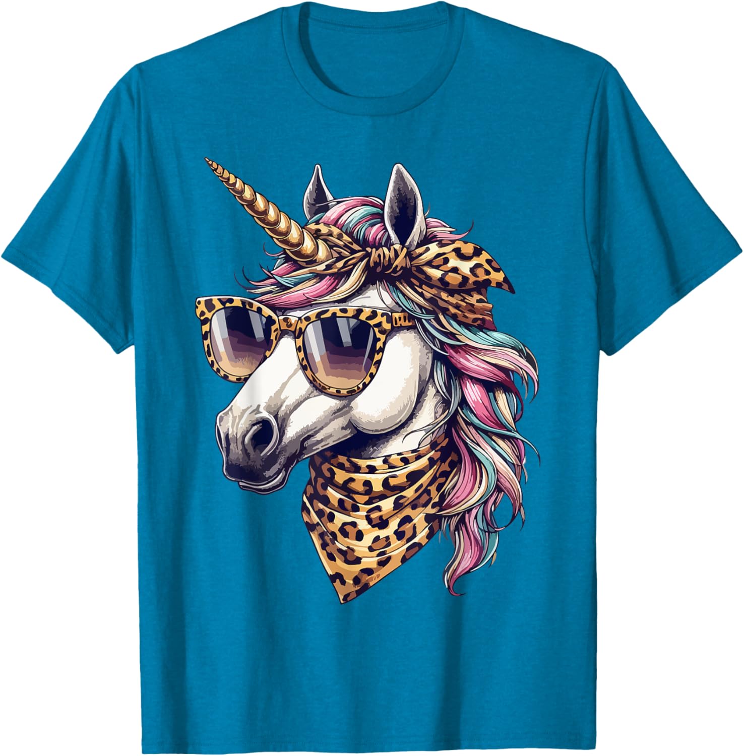 Whimsical Unicorn in Leopard Scarf and Sunglasses T-Shirt for Fun Style - 23