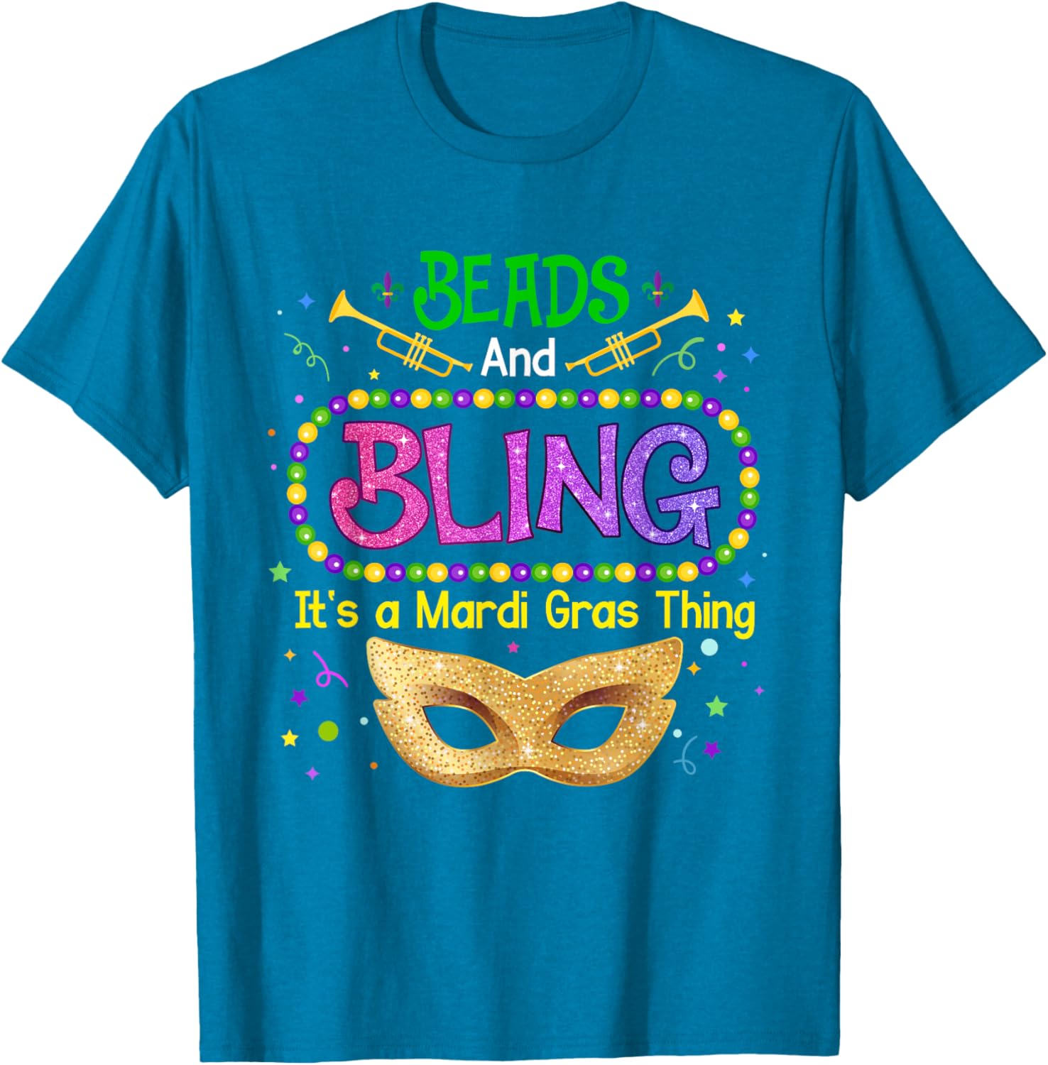 Mardi Gras Beads & Bling Carnival Party T-Shirt for Festive Fun - 4