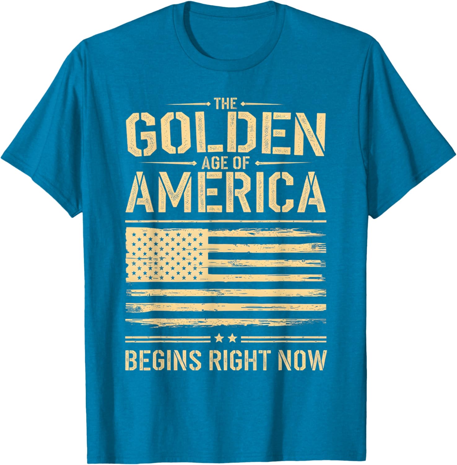 Golden Age of America Distressed T-Shirt with USA Flag Design - 14