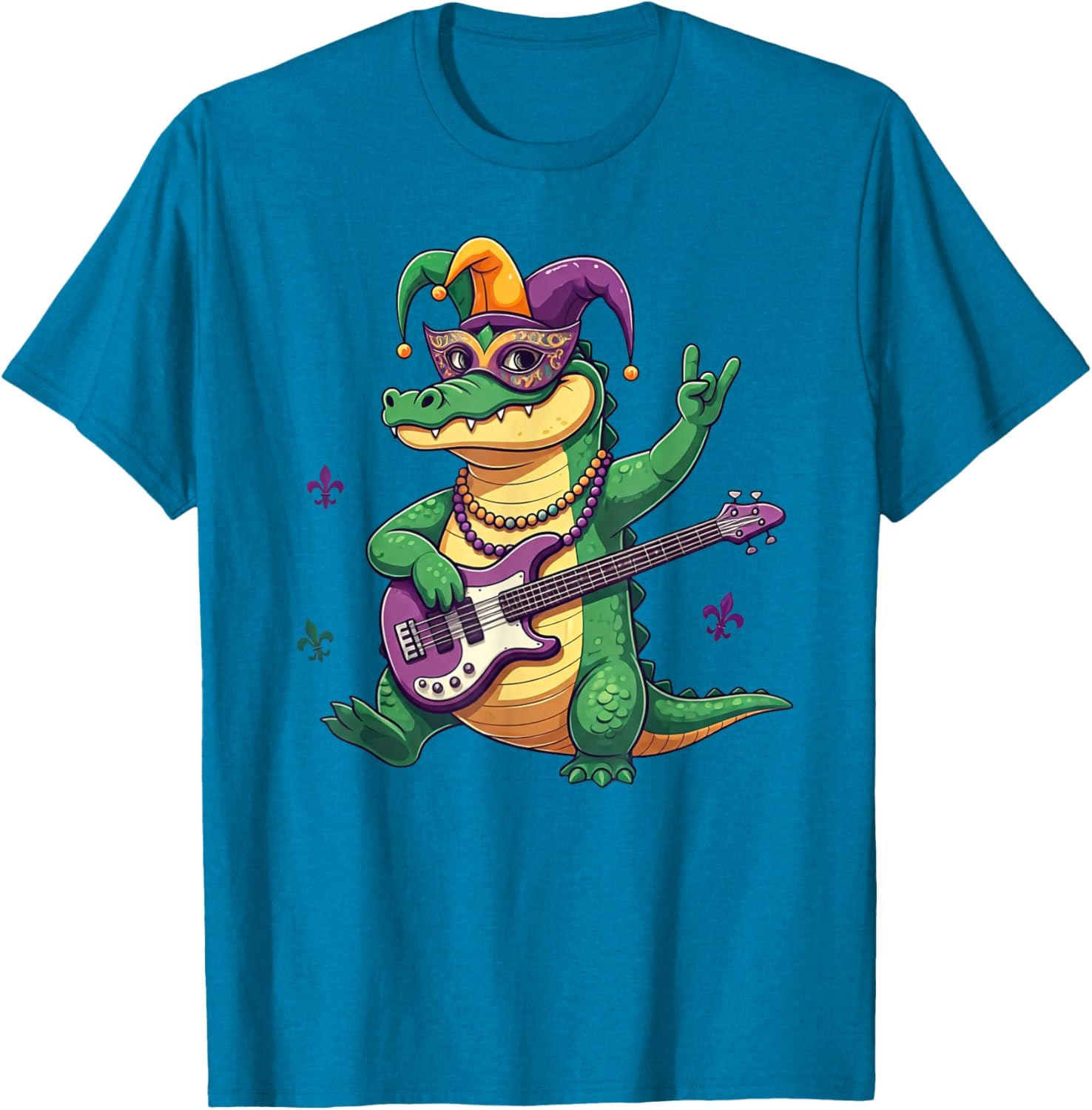 Bass Guitar Alligator Mardi Gras T-Shirt for Men, Women, and Kids - 3