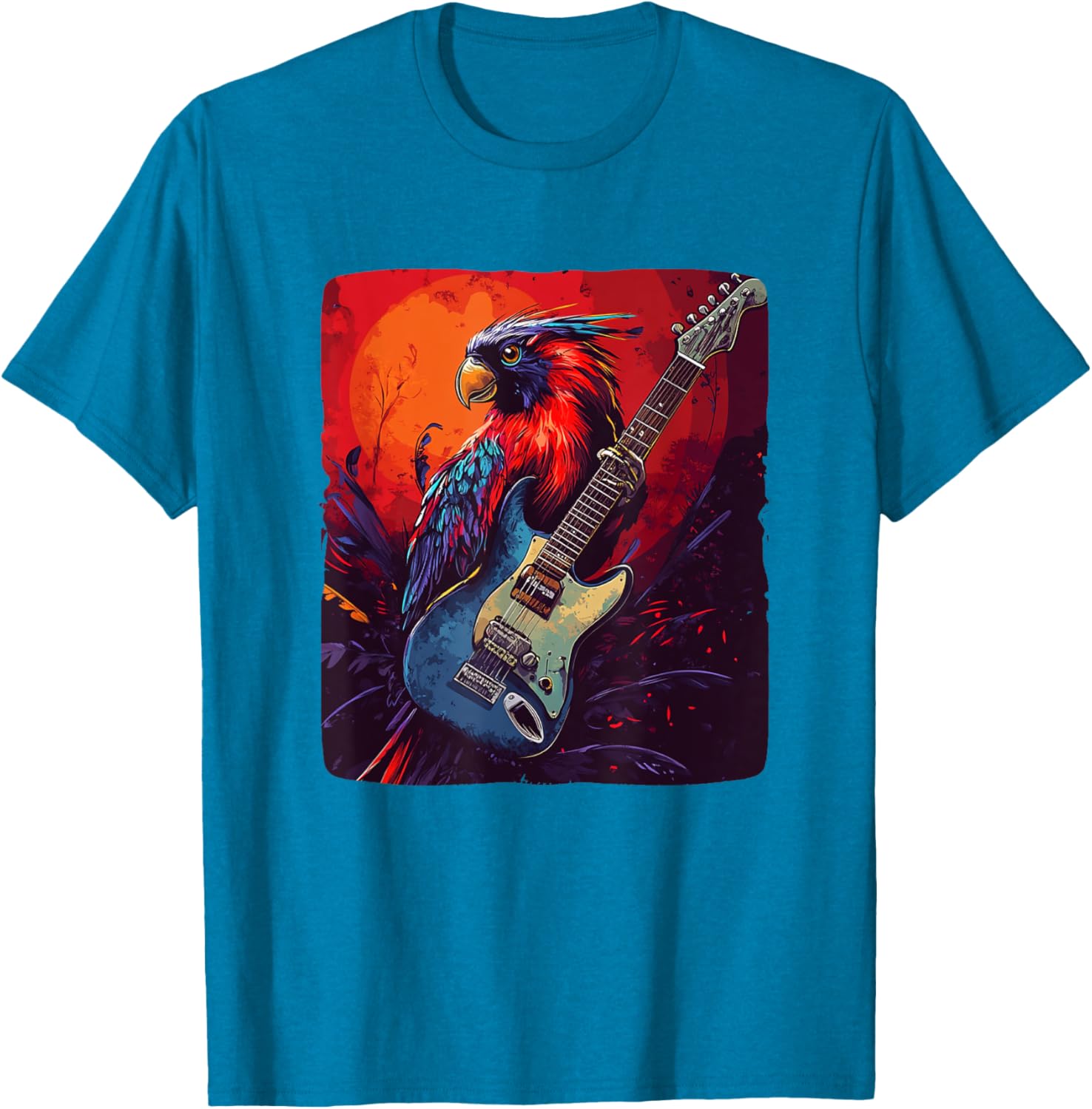 Trendy Rock Vibes Electric Guitar Bird T-Shirt for Music Lovers - 7